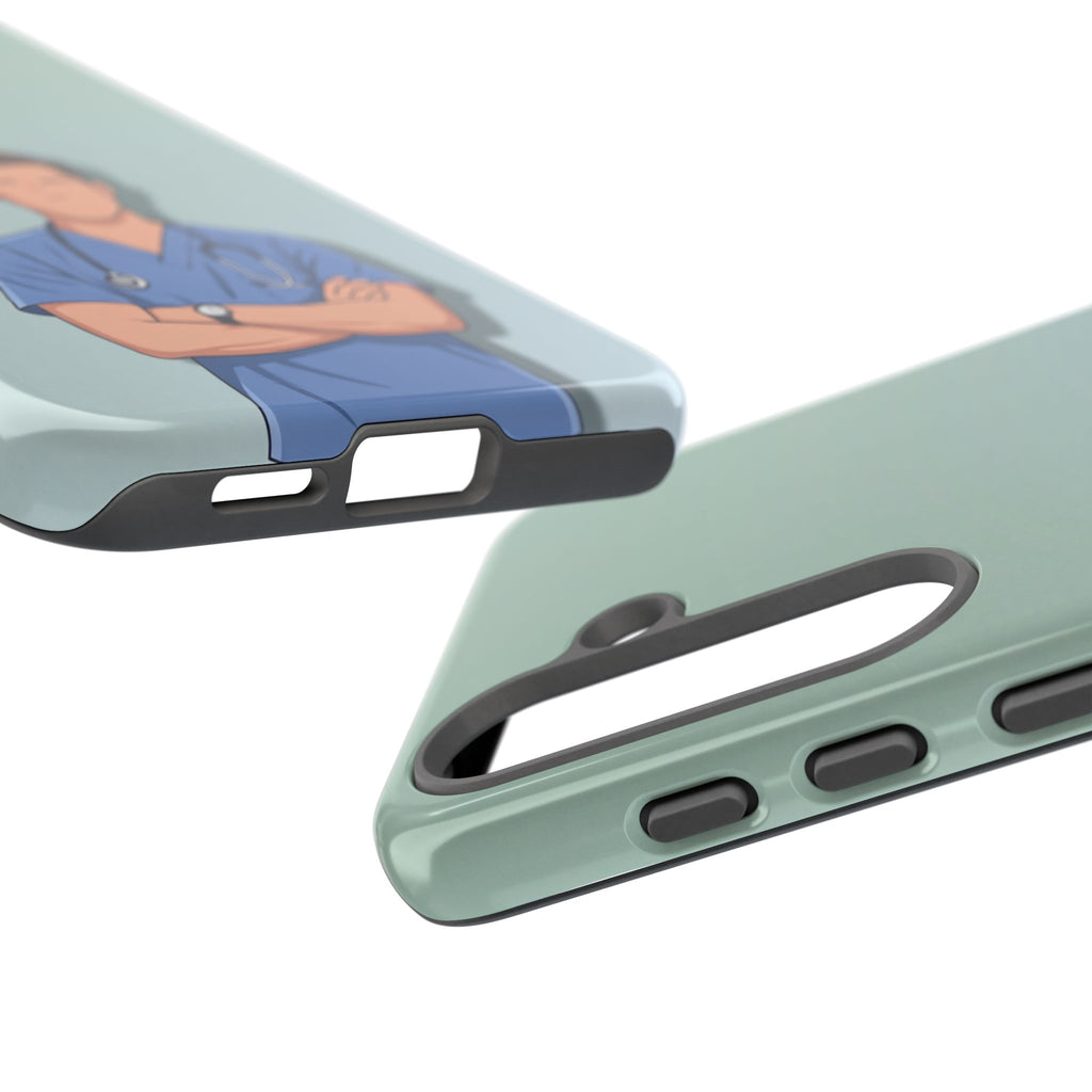 Male Nurse Phone Case | Confident Nurse in Blue Scrubs Illustration | iPhone & Samsung