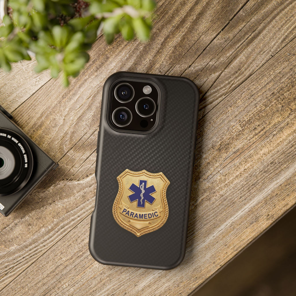 Gold Paramedic Badge Black Phone Case — Magnetic Wireless Charging Cover