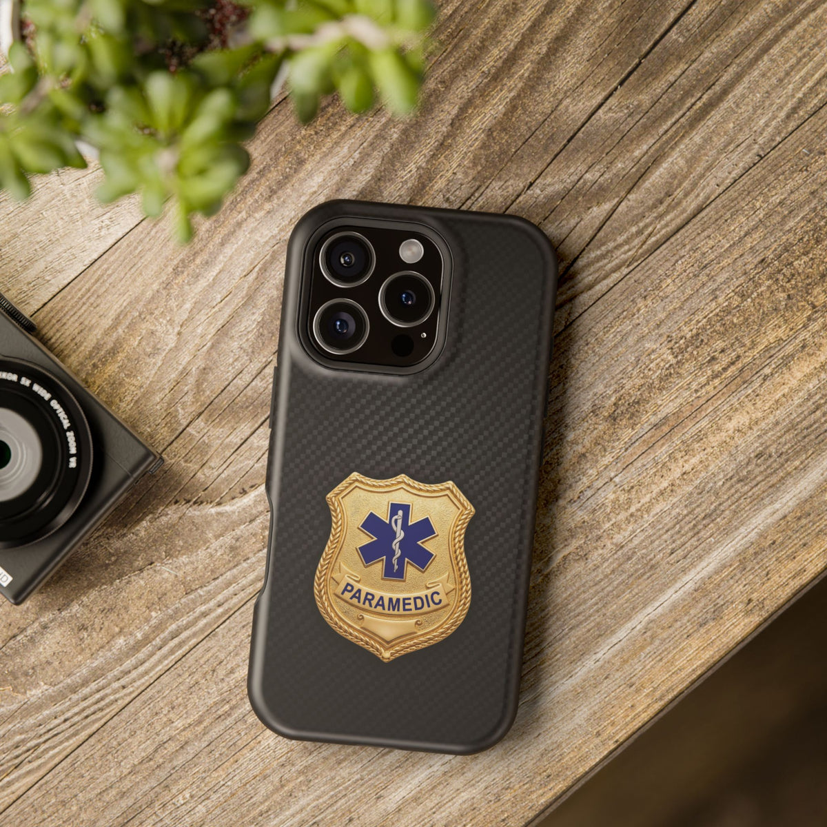 Gold Paramedic Badge Black Phone Case — Magnetic Wireless Charging Cover