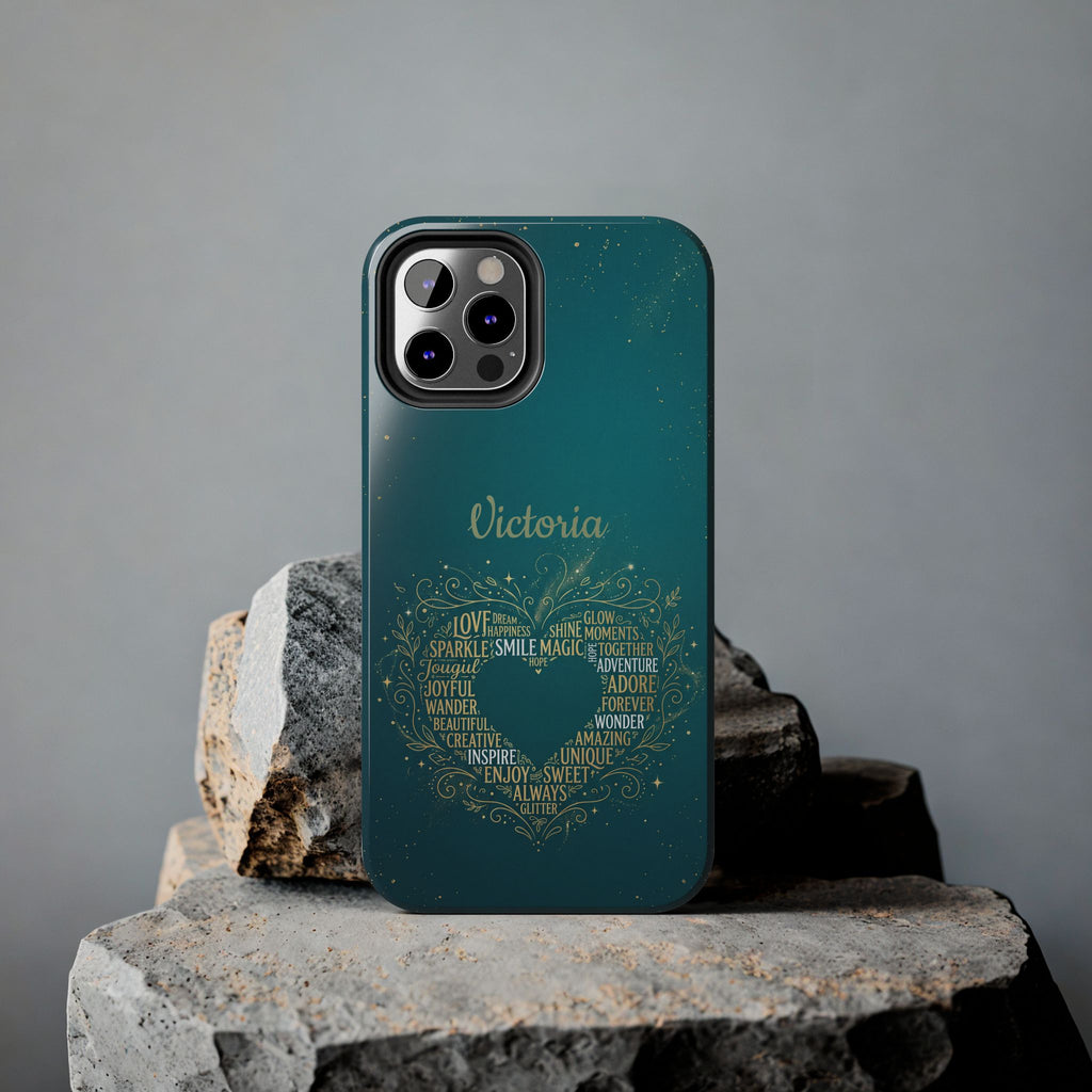 Personalized Teacher Phone Case — Custom Name Heart Word Art Design