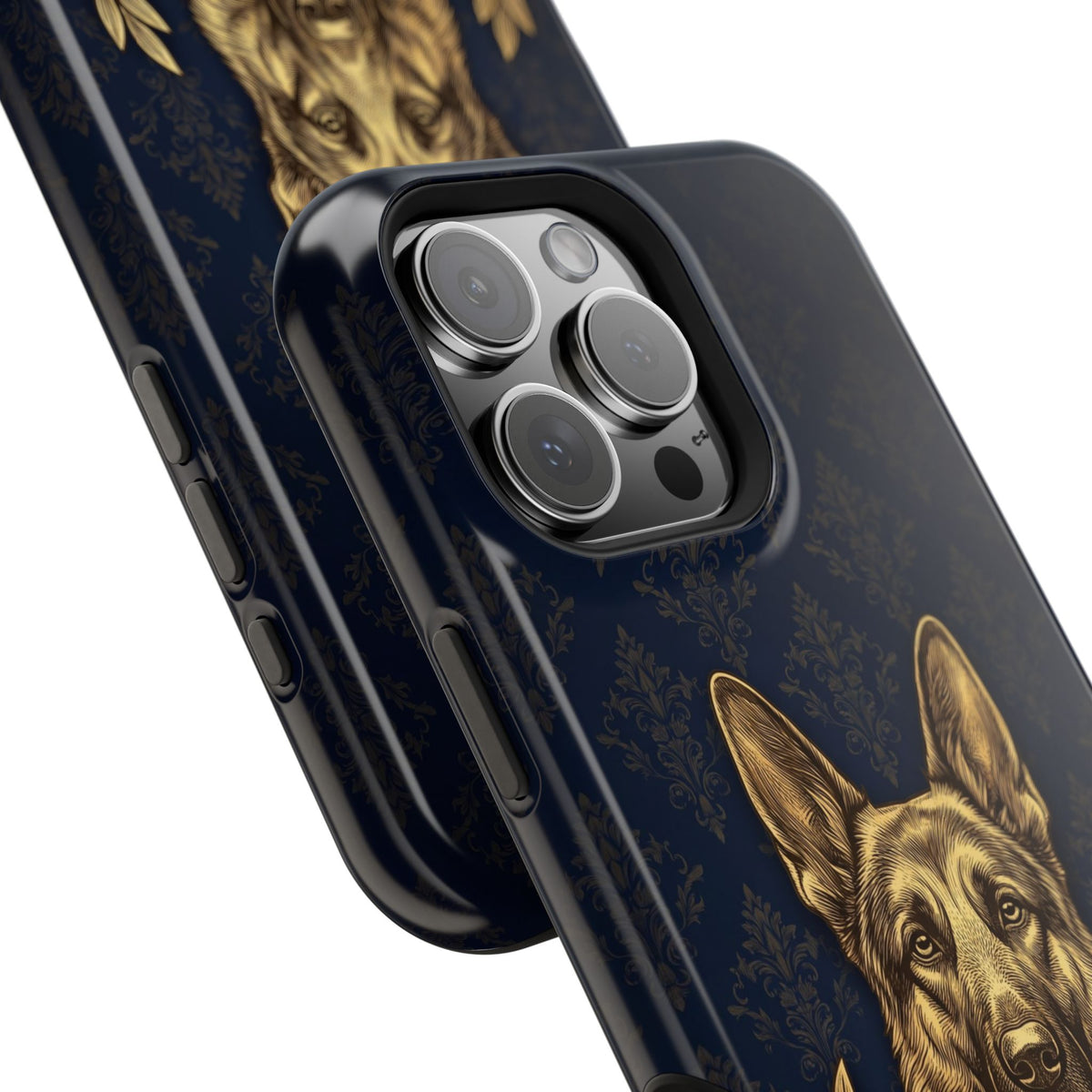 German Shepherd Phone Case | Navy Gold Laurel Art — Tough Magnetic Case with Wireless Charging