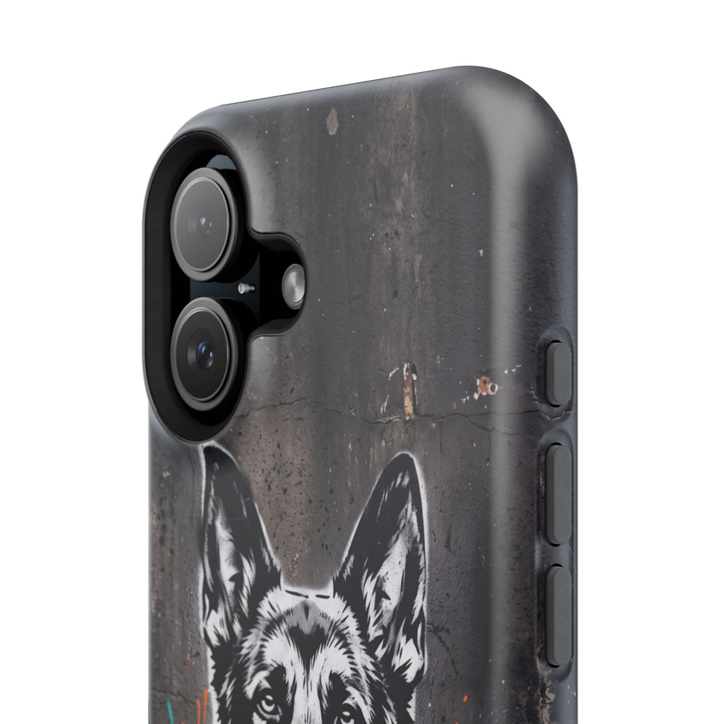 German Shepherd Phone Case | Graffiti Street Art — Tough Magnetic Case with Wireless Charging