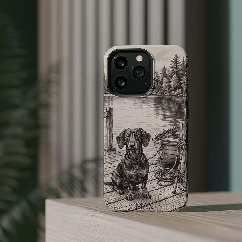 Personalized Dachshund Sunset Beach Phone Case — Wireless Charging Cover