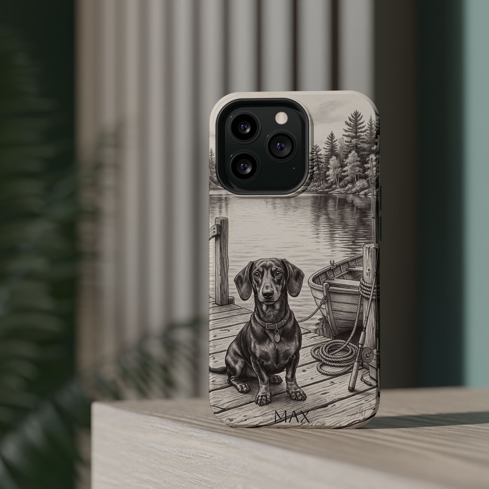 Personalized Dachshund Sunset Beach Phone Case — Wireless Charging Cover