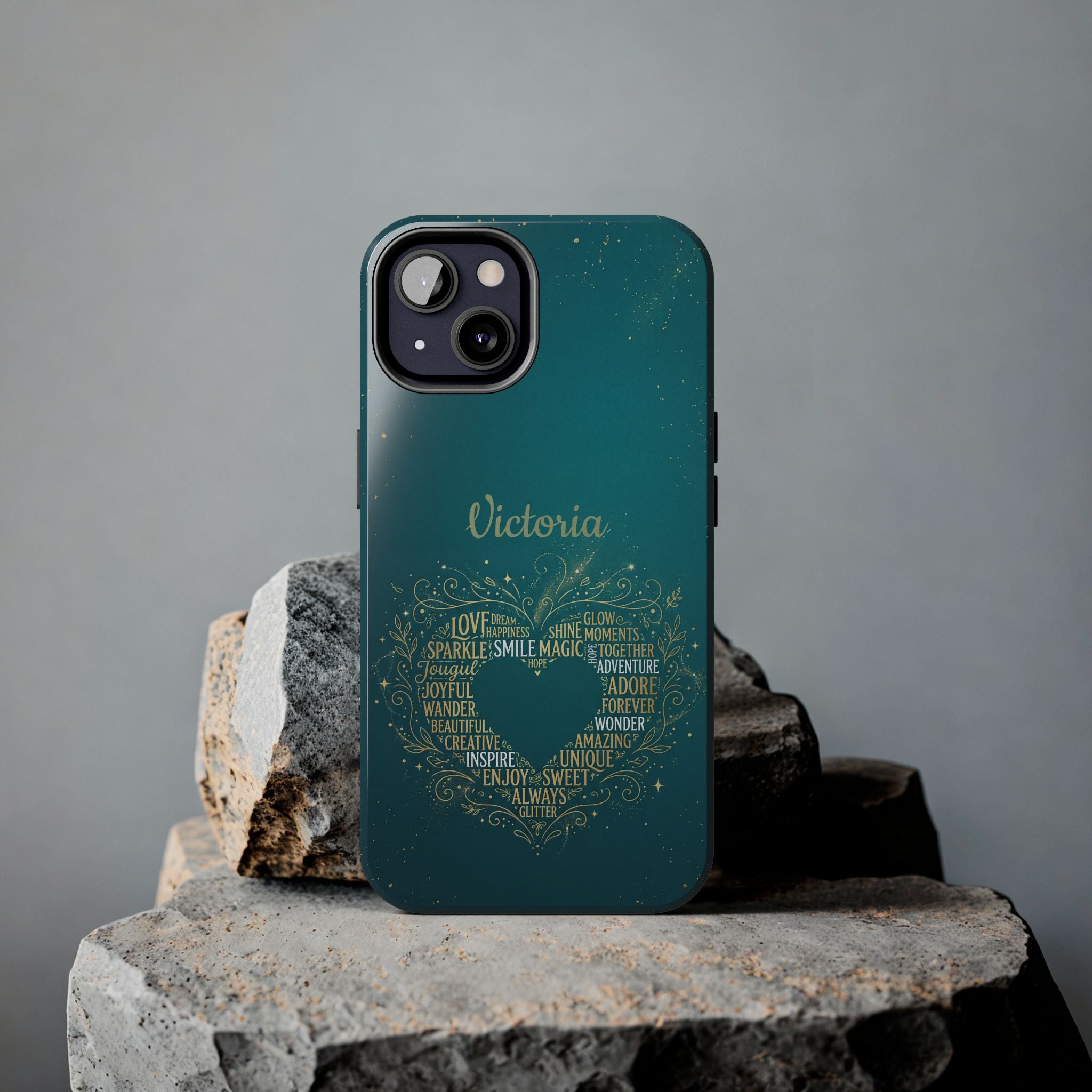 Personalized Teacher Phone Case — Custom Name Heart Word Art Design