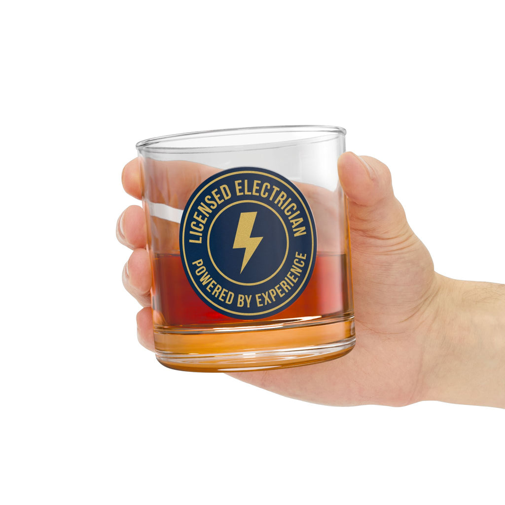 Licensed Electrician Badge Rocks Glass 10oz — Navy & Gold Whiskey Tumbler
