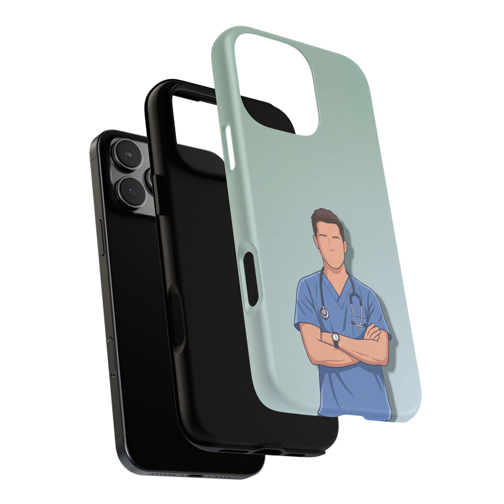 Male Nurse Phone Case | Confident Nurse in Blue Scrubs Illustration | iPhone & Samsung