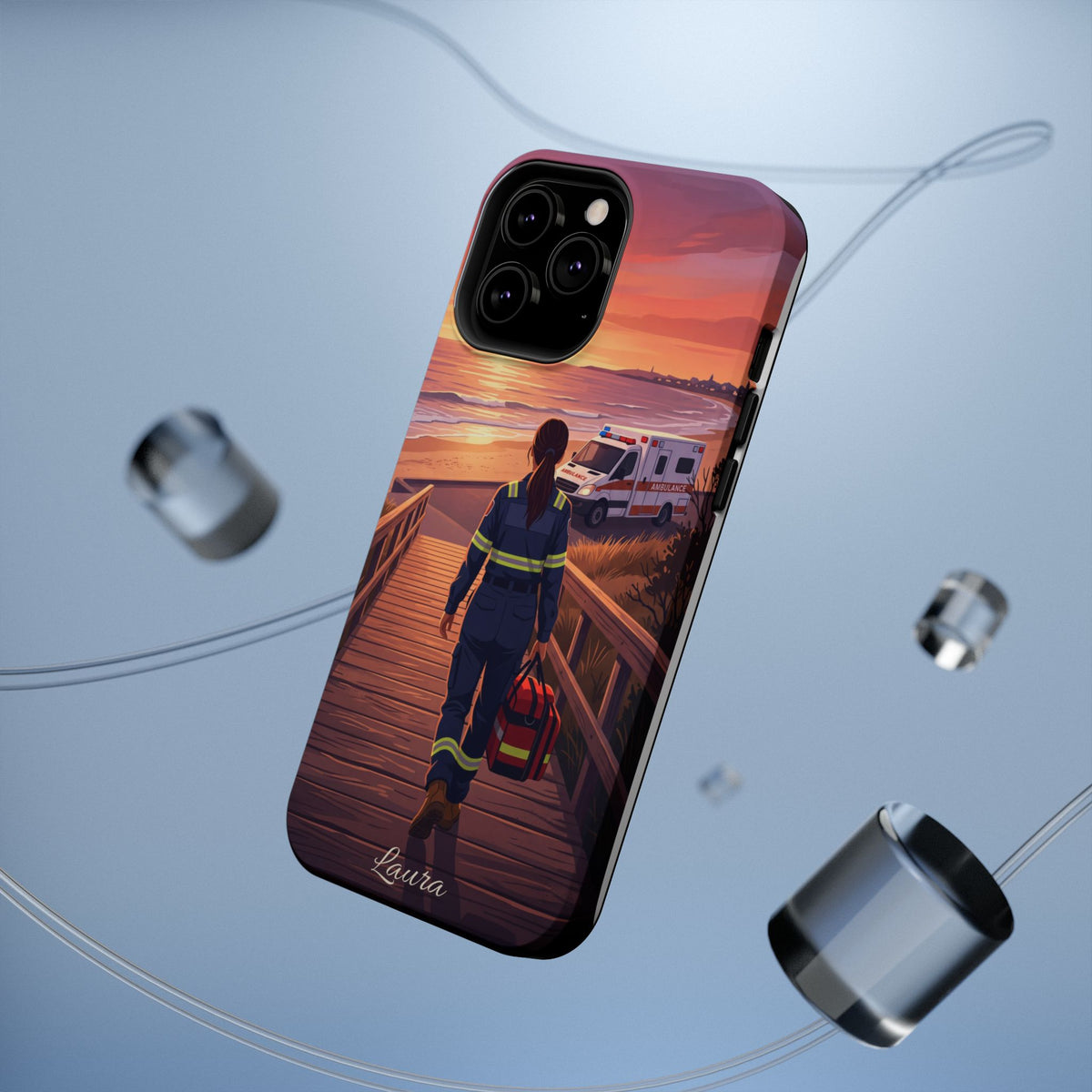 Sunset Boardwalk Personalized Paramedic Phone Case — Wireless Charging Cover
