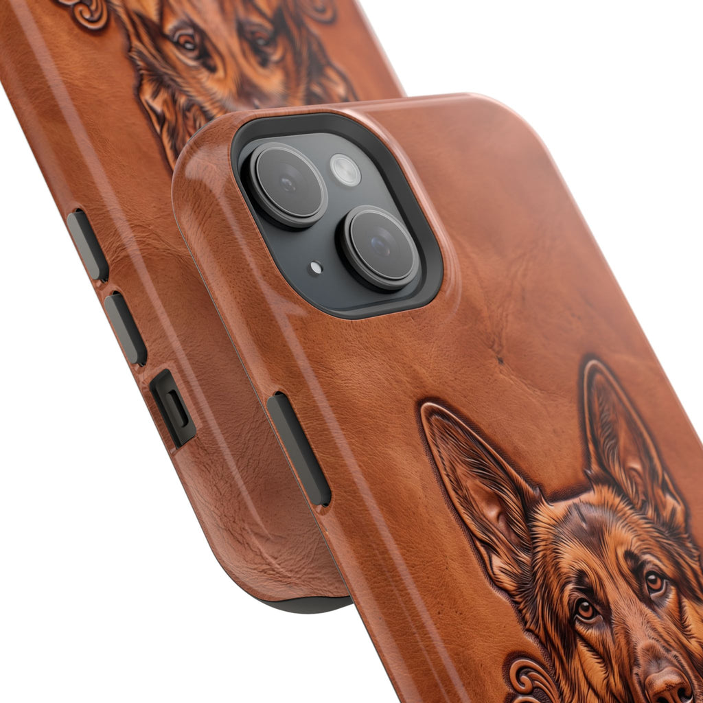 German Shepherd Phone Case | Western Tooled Art — Tough Magnetic Case with Wireless Charging