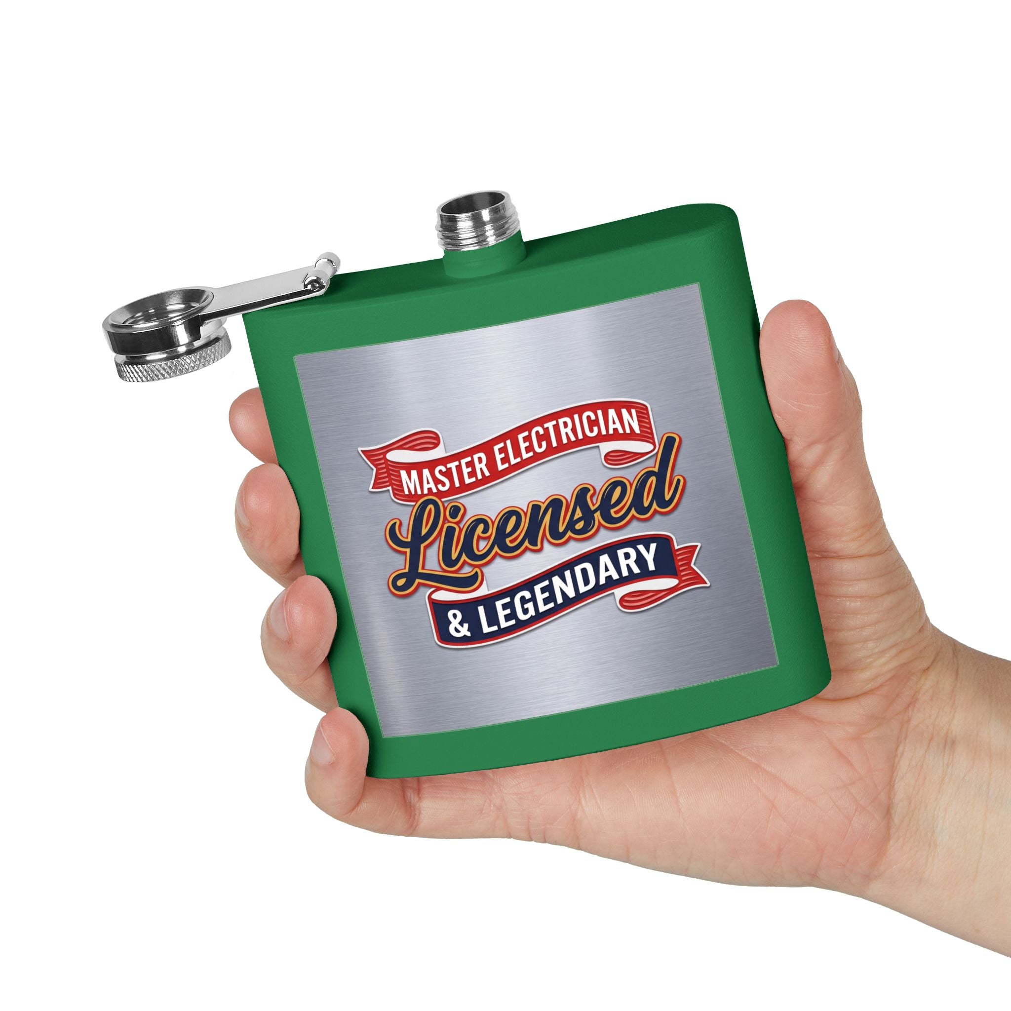 Flask — "Master Electrician: Licensed & Legendary" (Crest Edition) 6oz Stainless Steel Hip Flask