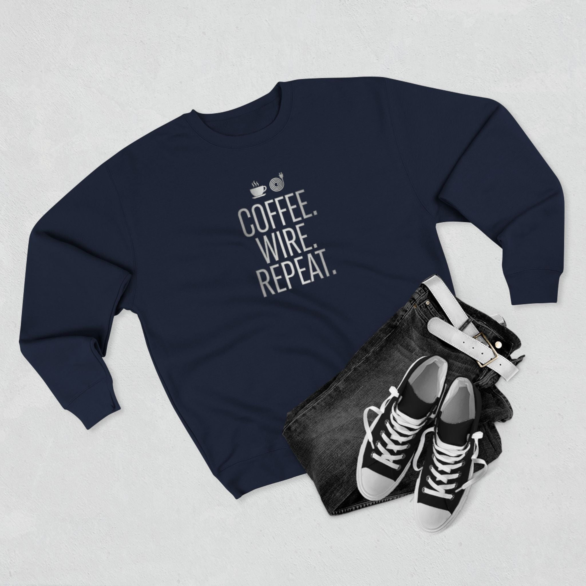 Coffee Wire Repeat Electrician Sweatshirt | Funny Electrician Gift Crewneck