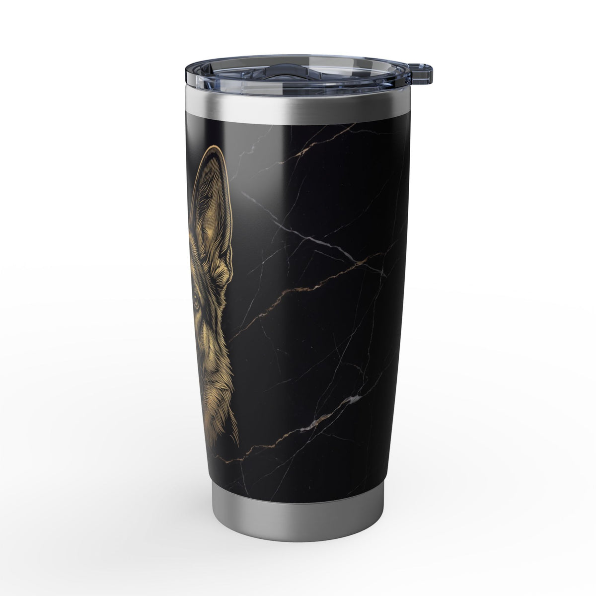 German Shepherd Tumbler | Gold Engraved Marble Art — 20 oz Stainless Travel Mug