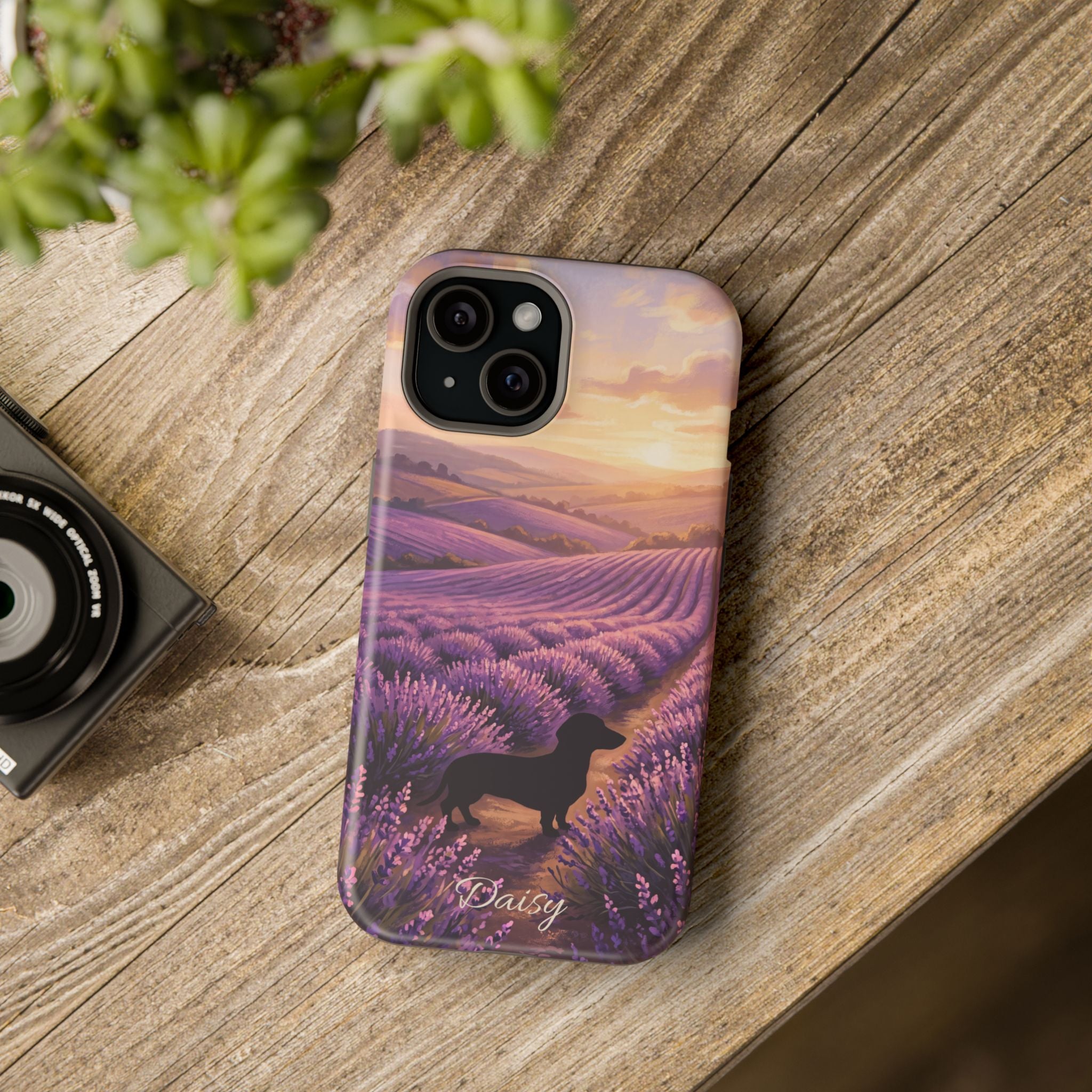 Personalized Dachshund Lavender Field Phone Case — Wireless Charging Cover
