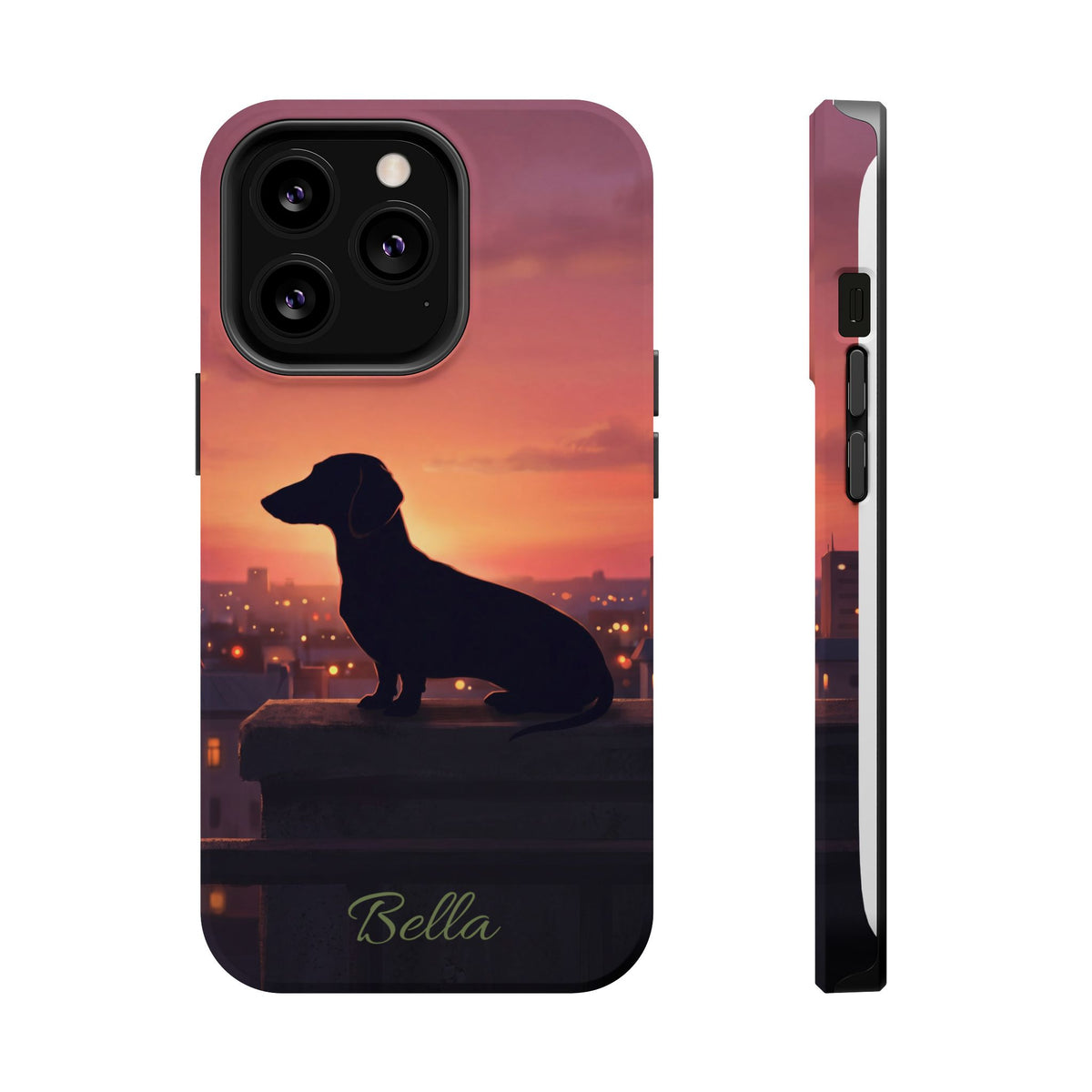 Personalized Dachshund Rooftop Sunset Phone Case — Wireless Charging Cover