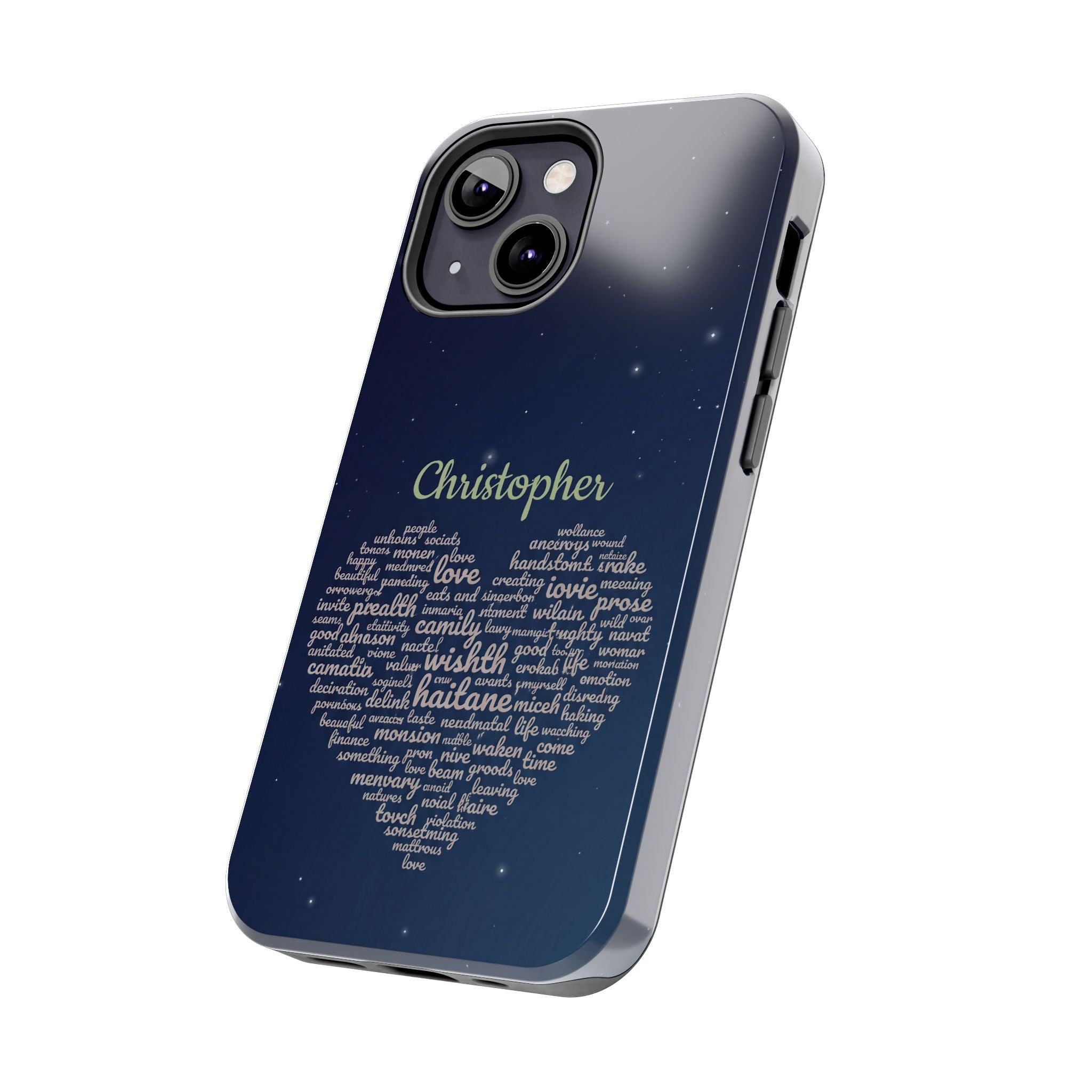 Personalized Teacher Heart Word Cloud Phone Case — Custom Name Starry Design
