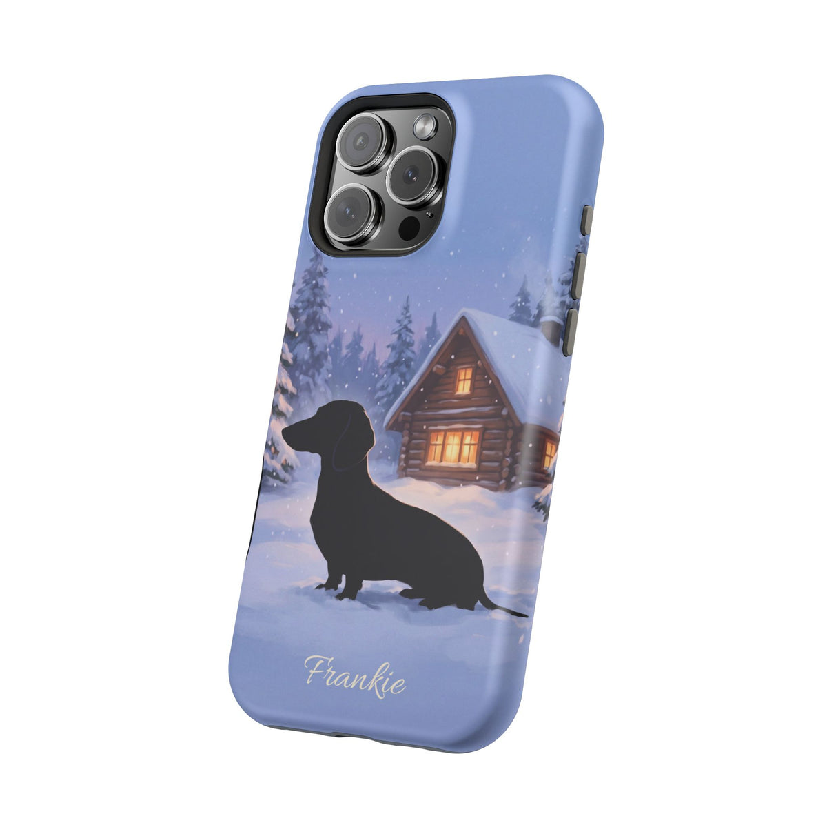 Personalized Dachshund Winter Cabin Phone Case — Wireless Charging Cover