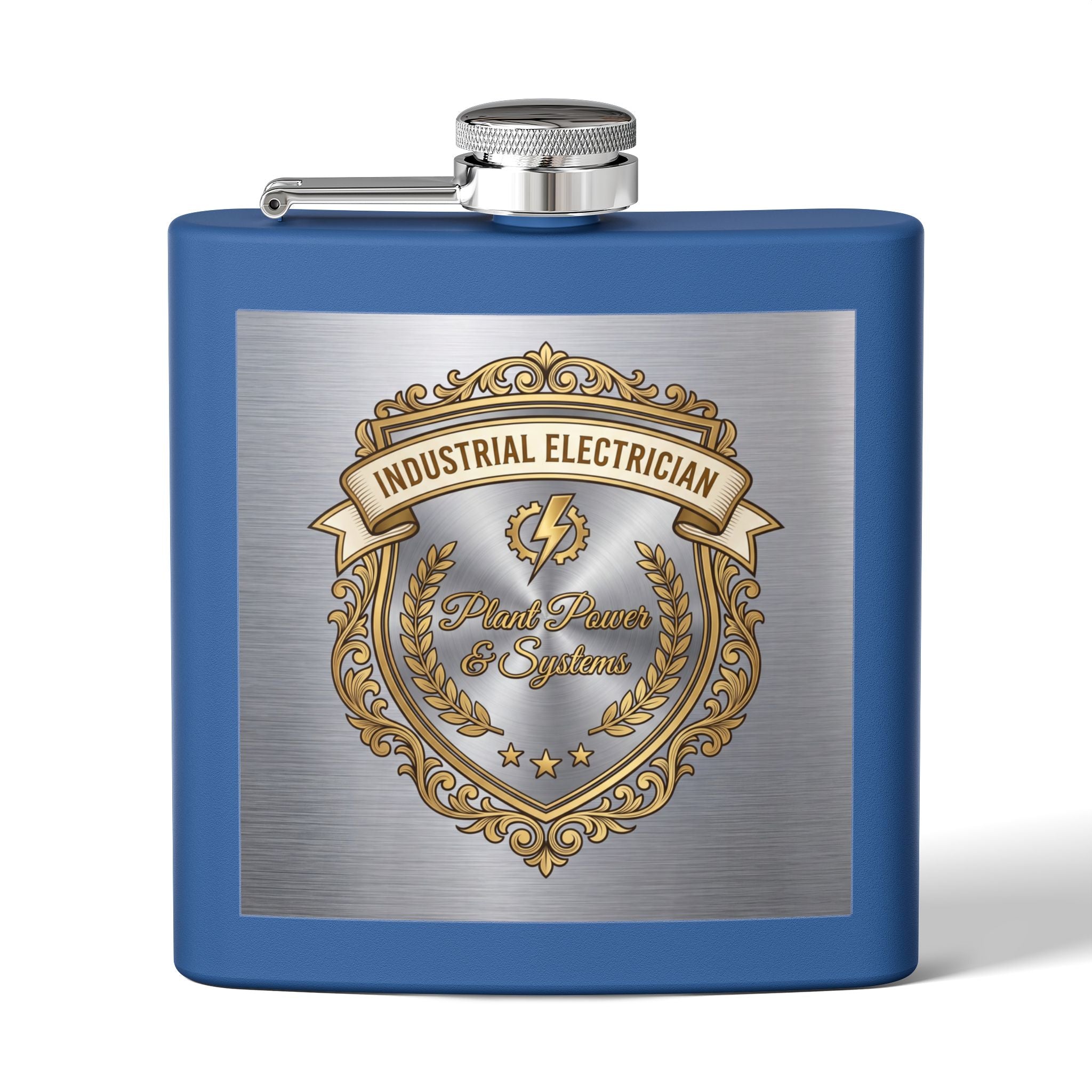 Flask — "Industrial Electrician: Plant Power & Systems" (Crest Edition) 6oz Stainless Steel Hip Flask