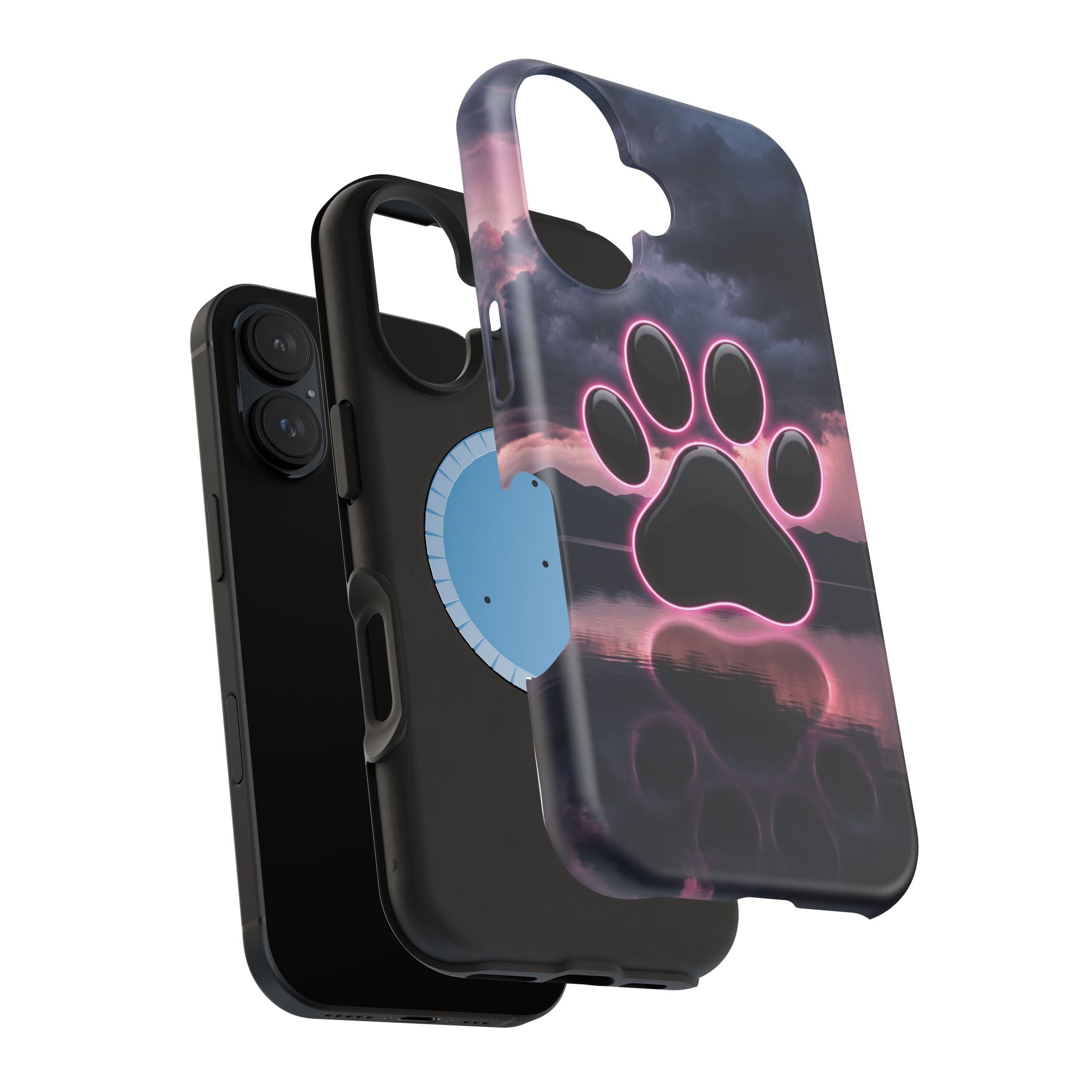 Neon Paw Print Phone Case — Impact-Resistant Wireless Charging Cover
