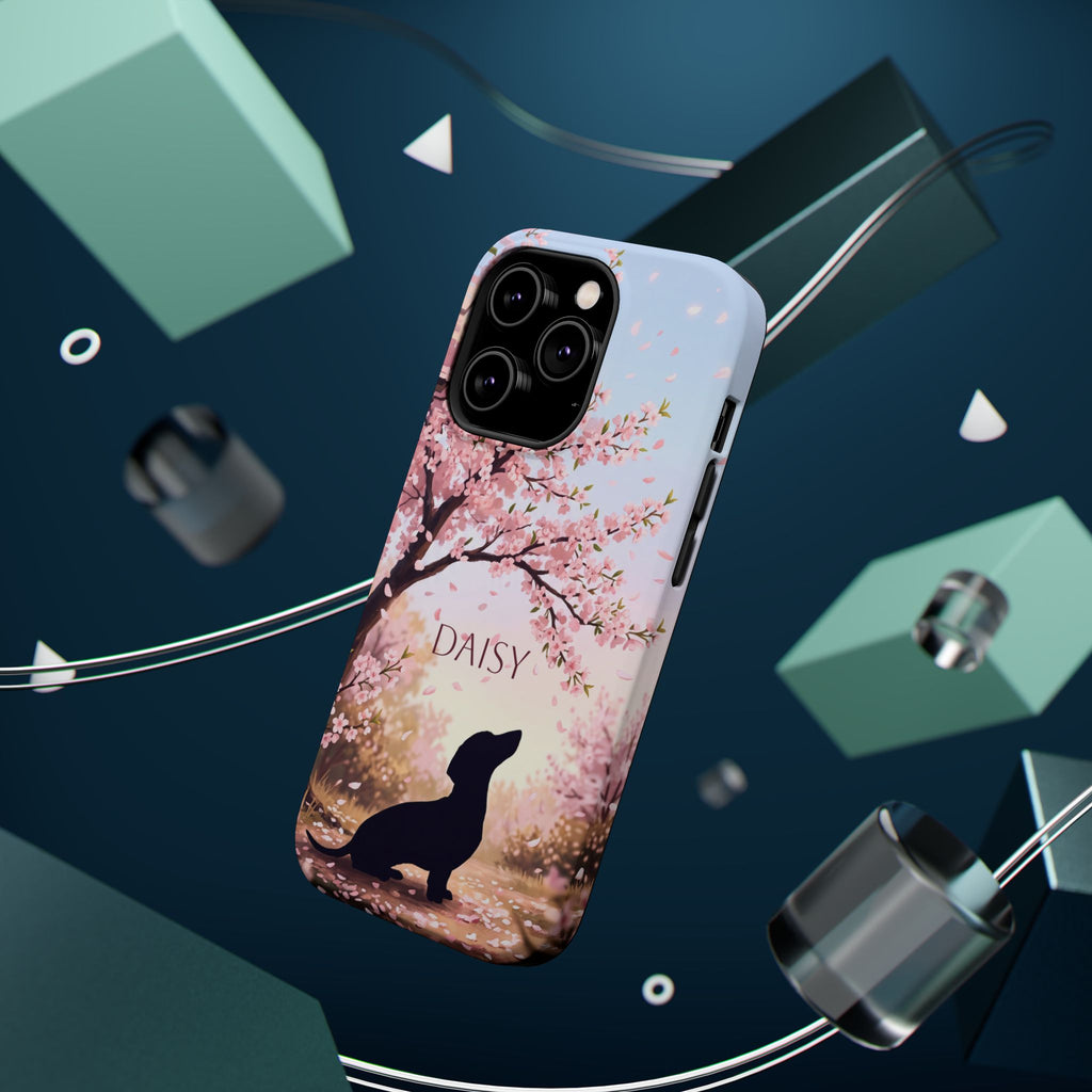 Personalized Dachshund Cherry Blossom Phone Case — Wireless Charging Cover