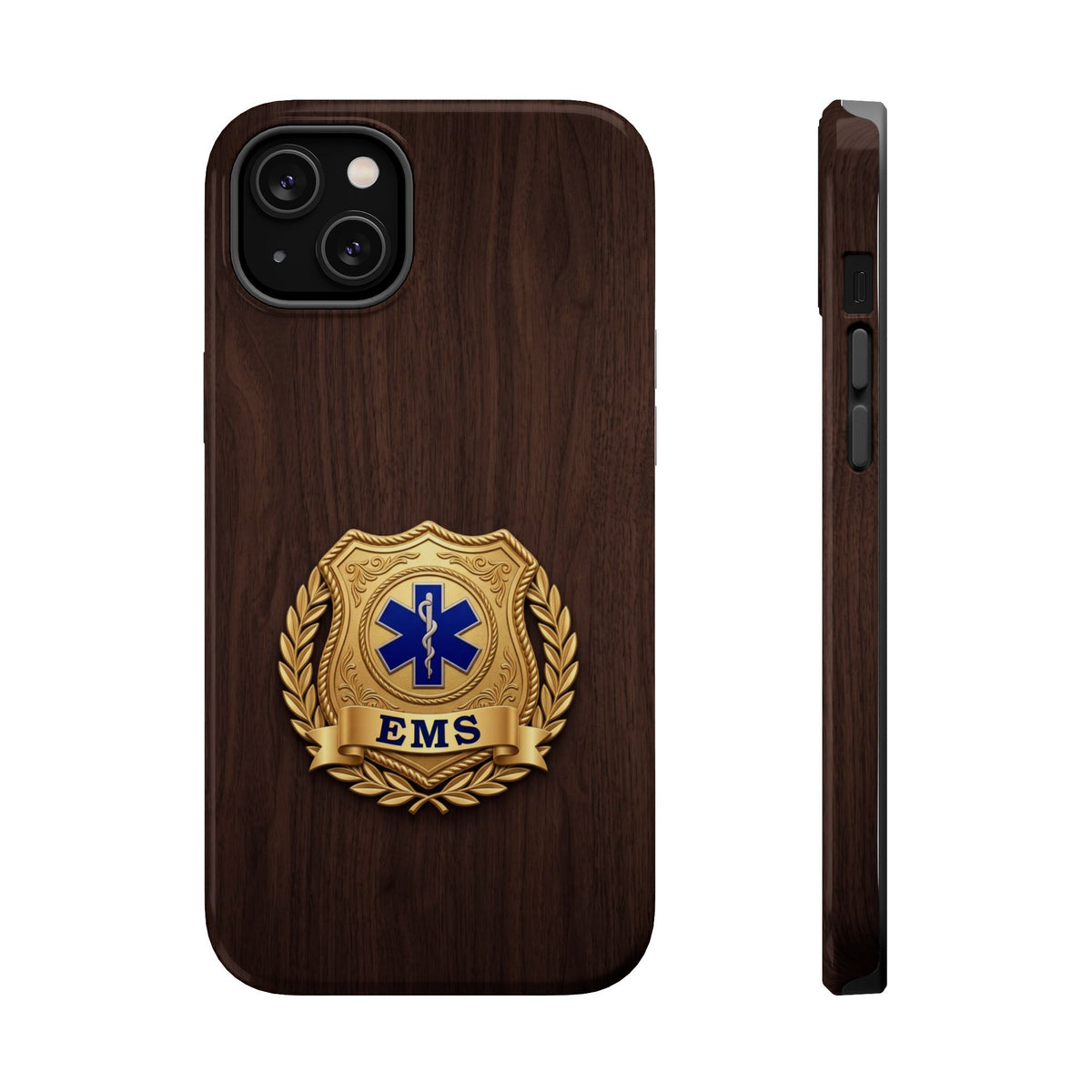 Gold EMS Laurel Badge Wood Phone Case — Magnetic Wireless Charging Cover