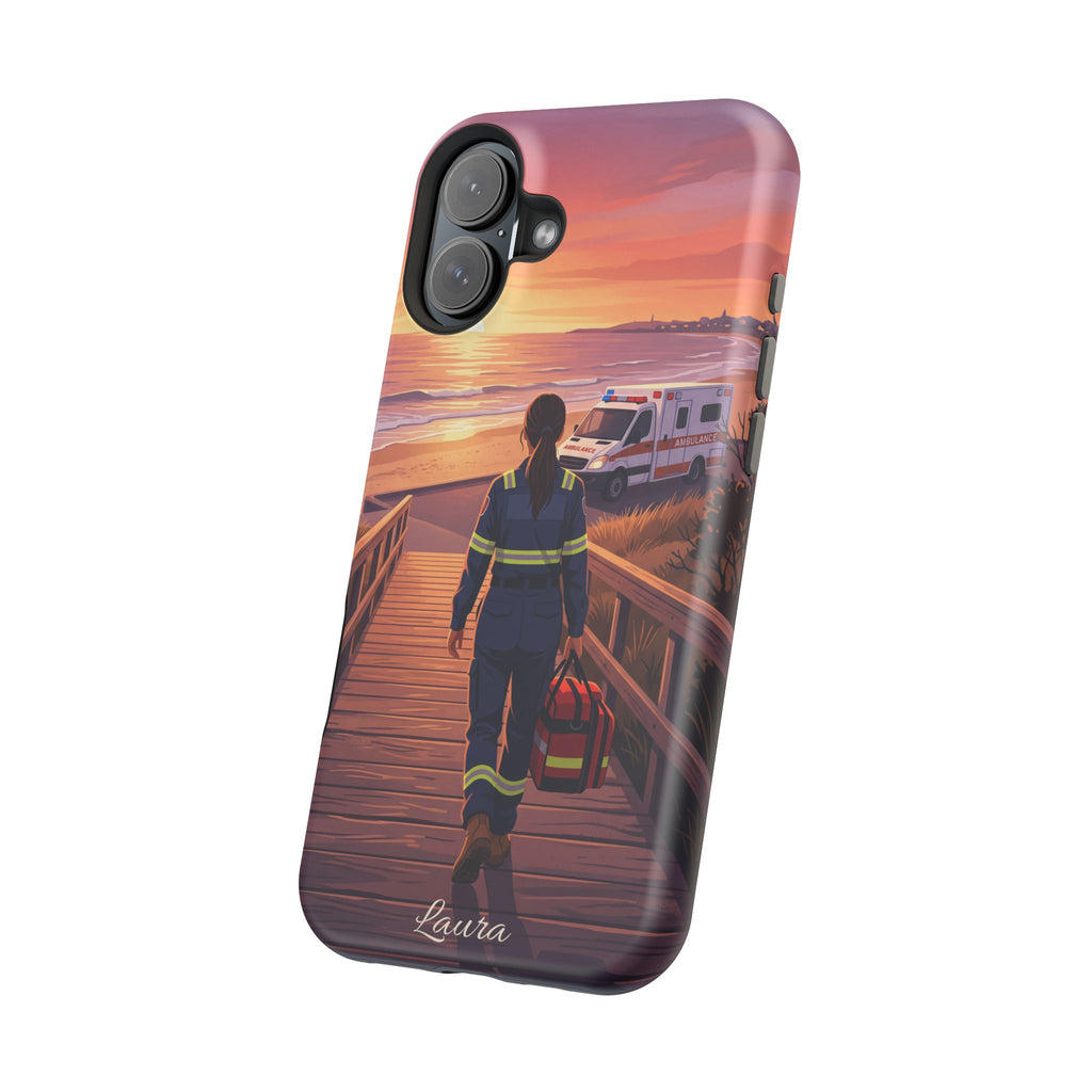 Sunset Boardwalk Personalized Paramedic Phone Case — Wireless Charging Cover