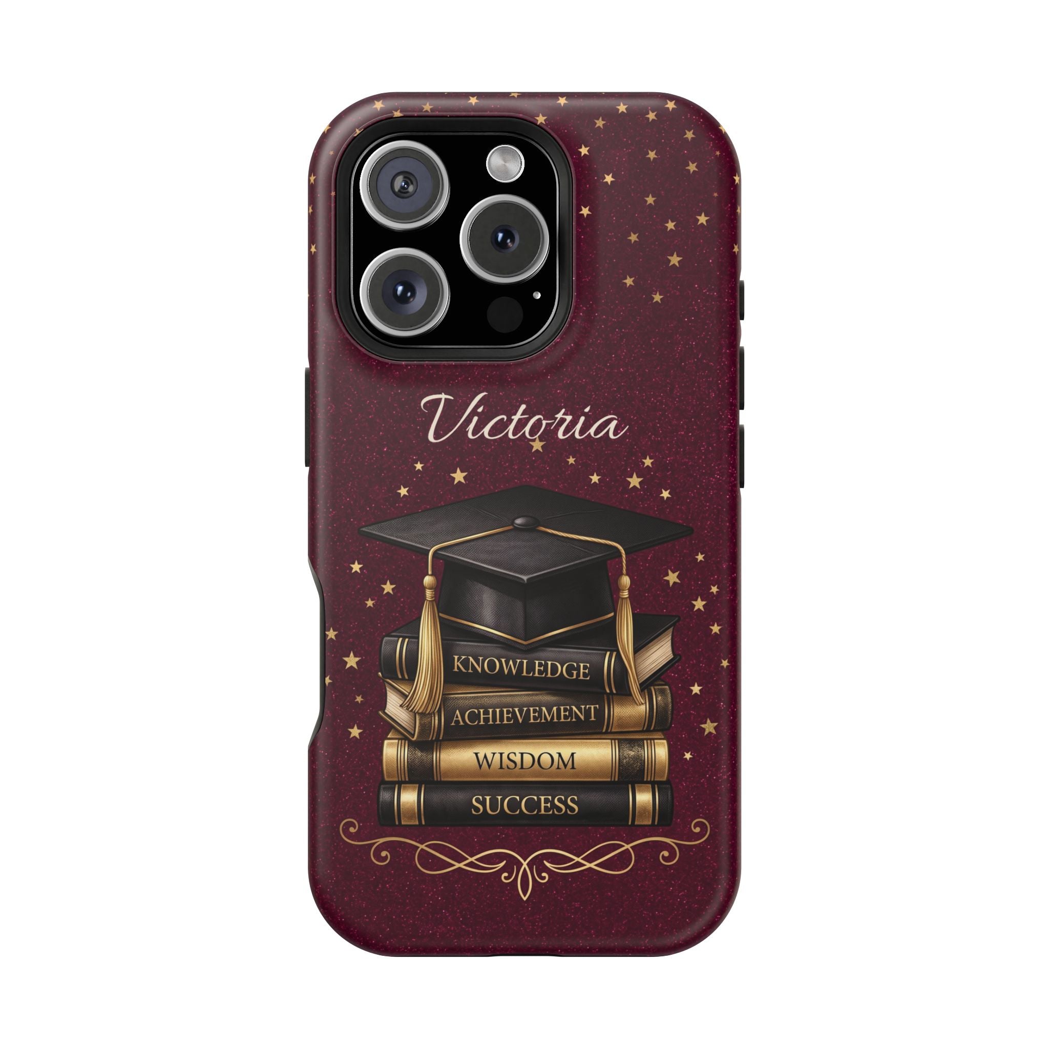 Graduation Cap & Books Personalized Teacher Phone Case — Wireless Charging Cover