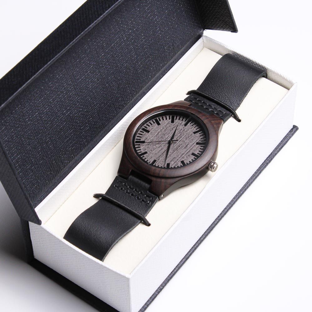 Custom Engraved Wooden Watch for Son – Sandalwood, Genuine Leather Band