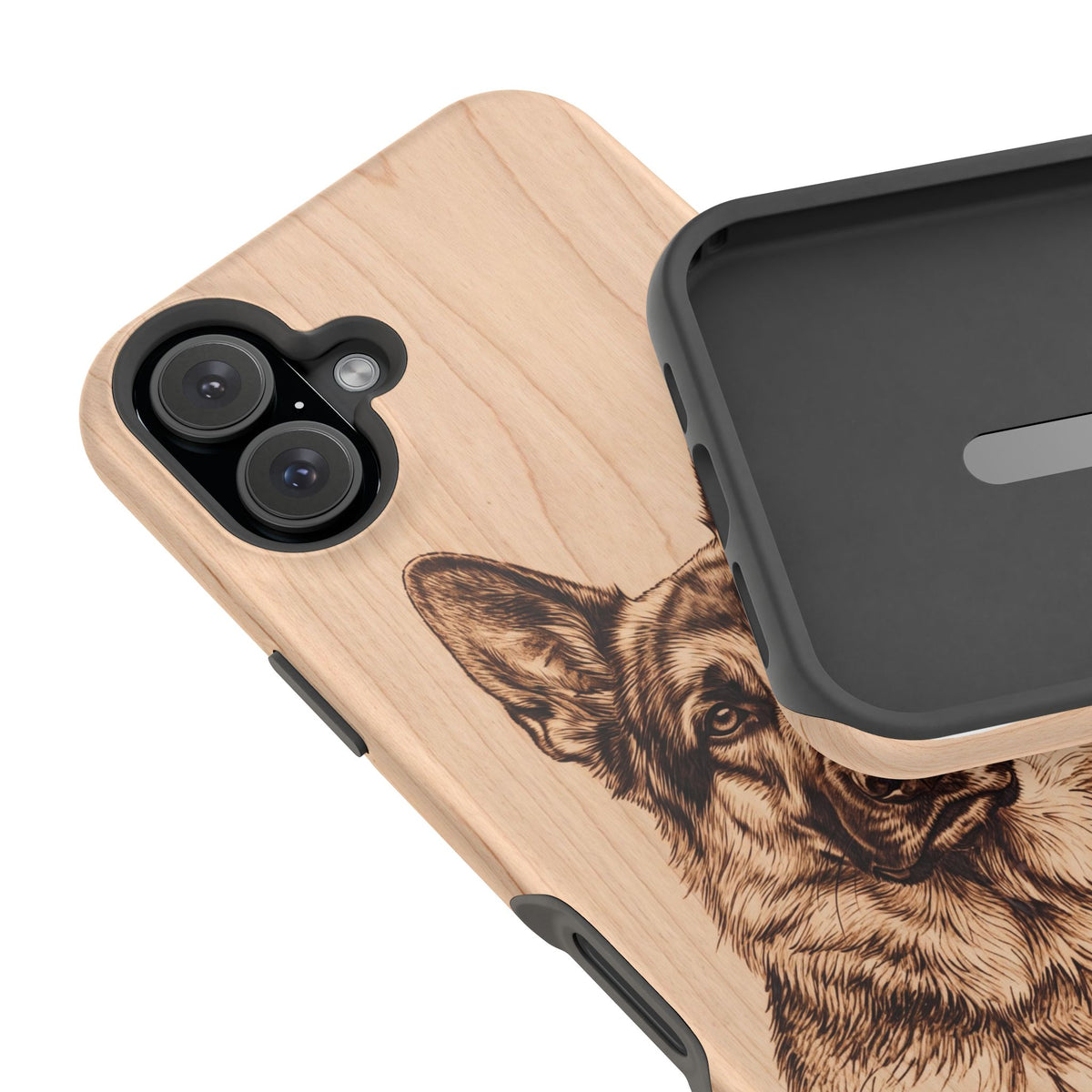 German Shepherd Phone Case | Pyrography Art — Tough Magnetic Case with Wireless Charging