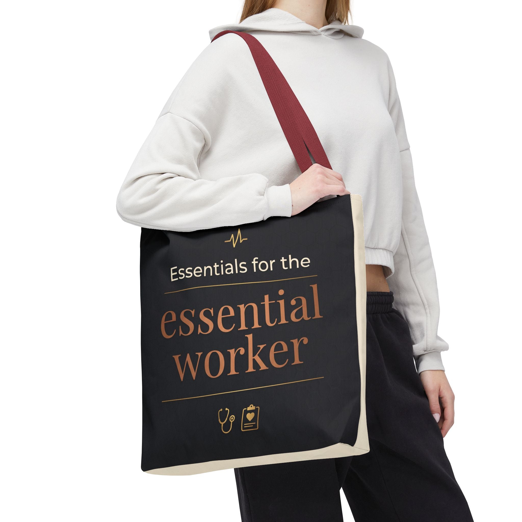 Essentials for the Essential Worker Tote | Healthcare Worker Gift Tote Bag | Nurse Doctor Appreciation Gift | Premium Polyester Carry-All