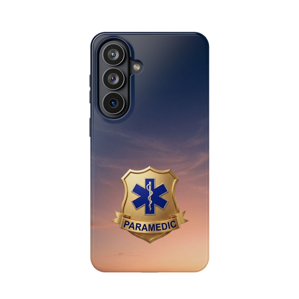 Gold Paramedic Badge Sunset Sky Phone Case — Magnetic Wireless Charging Cover