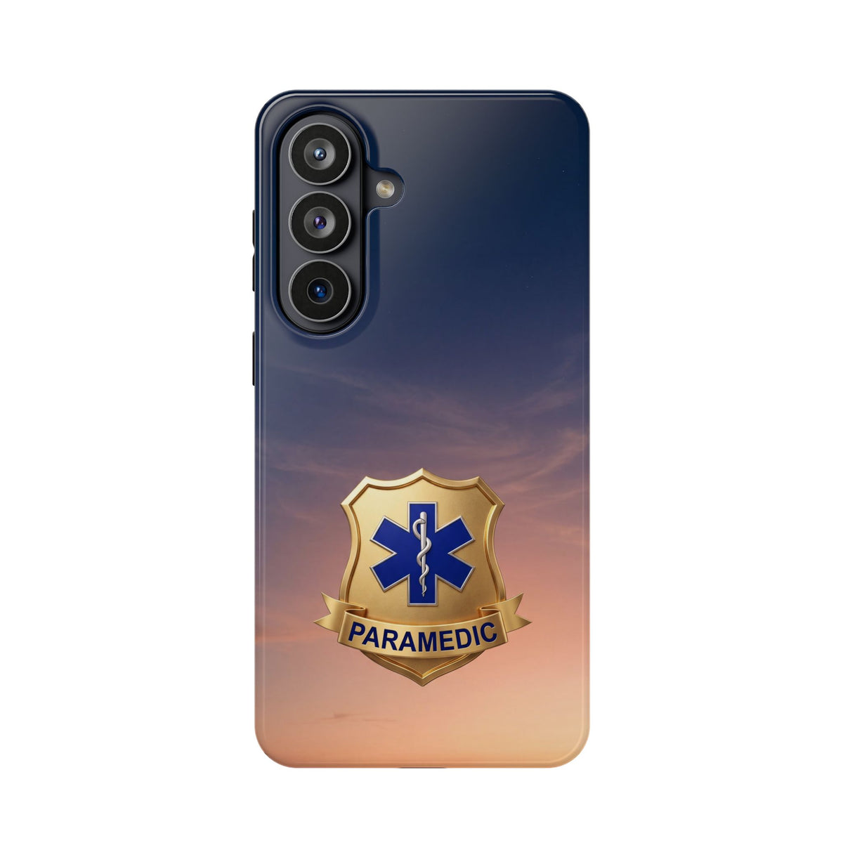 Gold Paramedic Badge Sunset Sky Phone Case — Magnetic Wireless Charging Cover