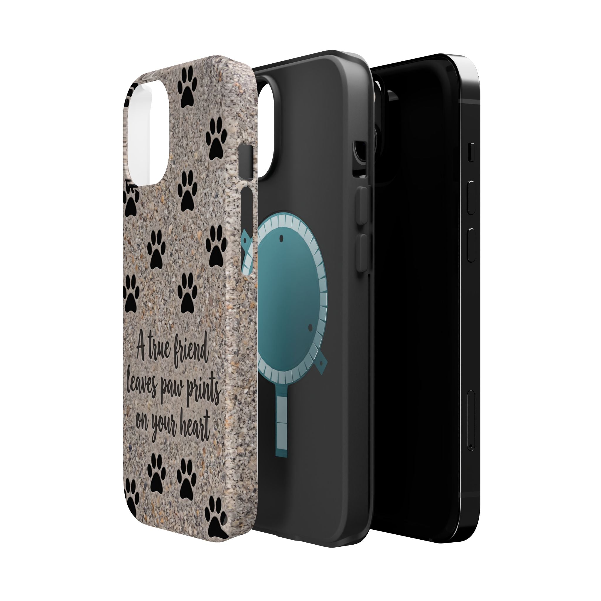 "A True Friend Leaves Paw Prints On Your Heart" Phone Case | Sentimental Stone-Texture Dog Paw Print Case | iPhone & Samsung