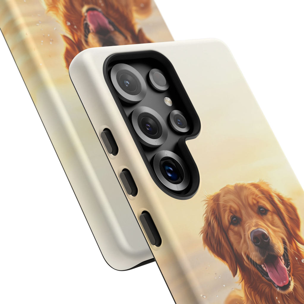 Golden Retriever Splashing in Water Phone Case | Joyful Dog at Golden Hour | iPhone & Samsung