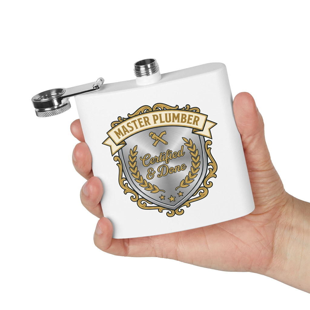 Flask — "Master Plumber" 6oz Stainless Steel Hip Flask