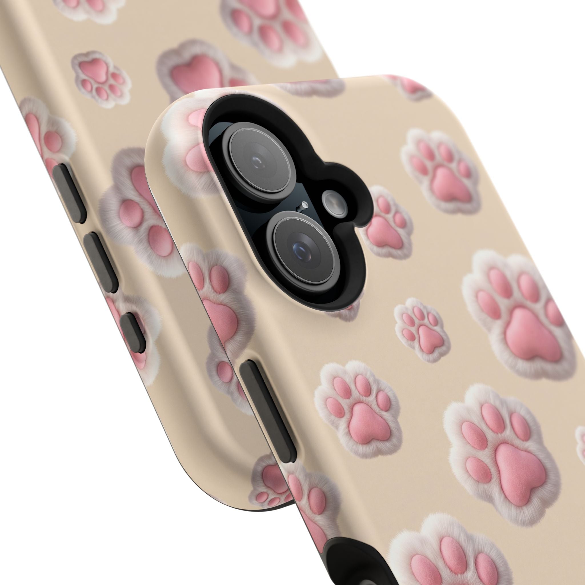Pink Paw Print Phone Case — Impact-Resistant Wireless Charging Cover
