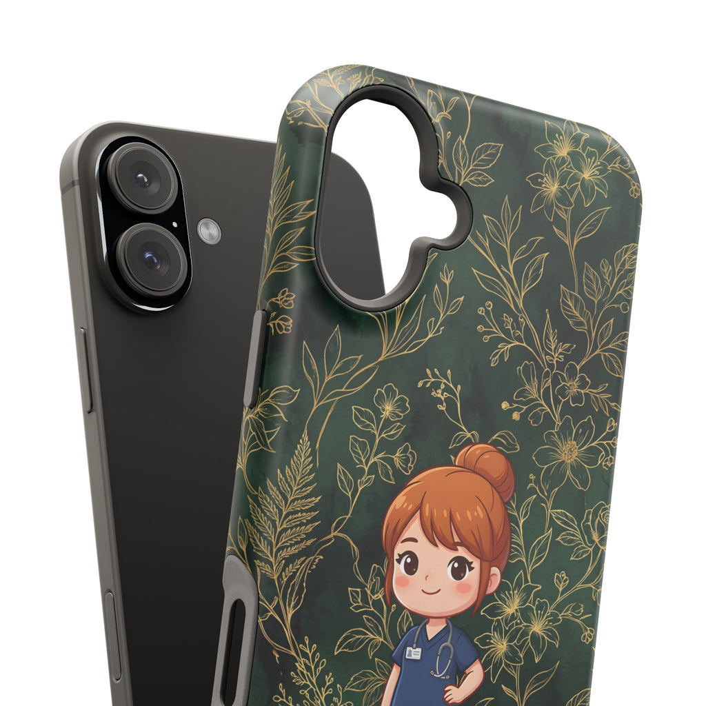 Personalized Nurse Botanical Phone Case — Impact-Resistant Wireless Charging Cover