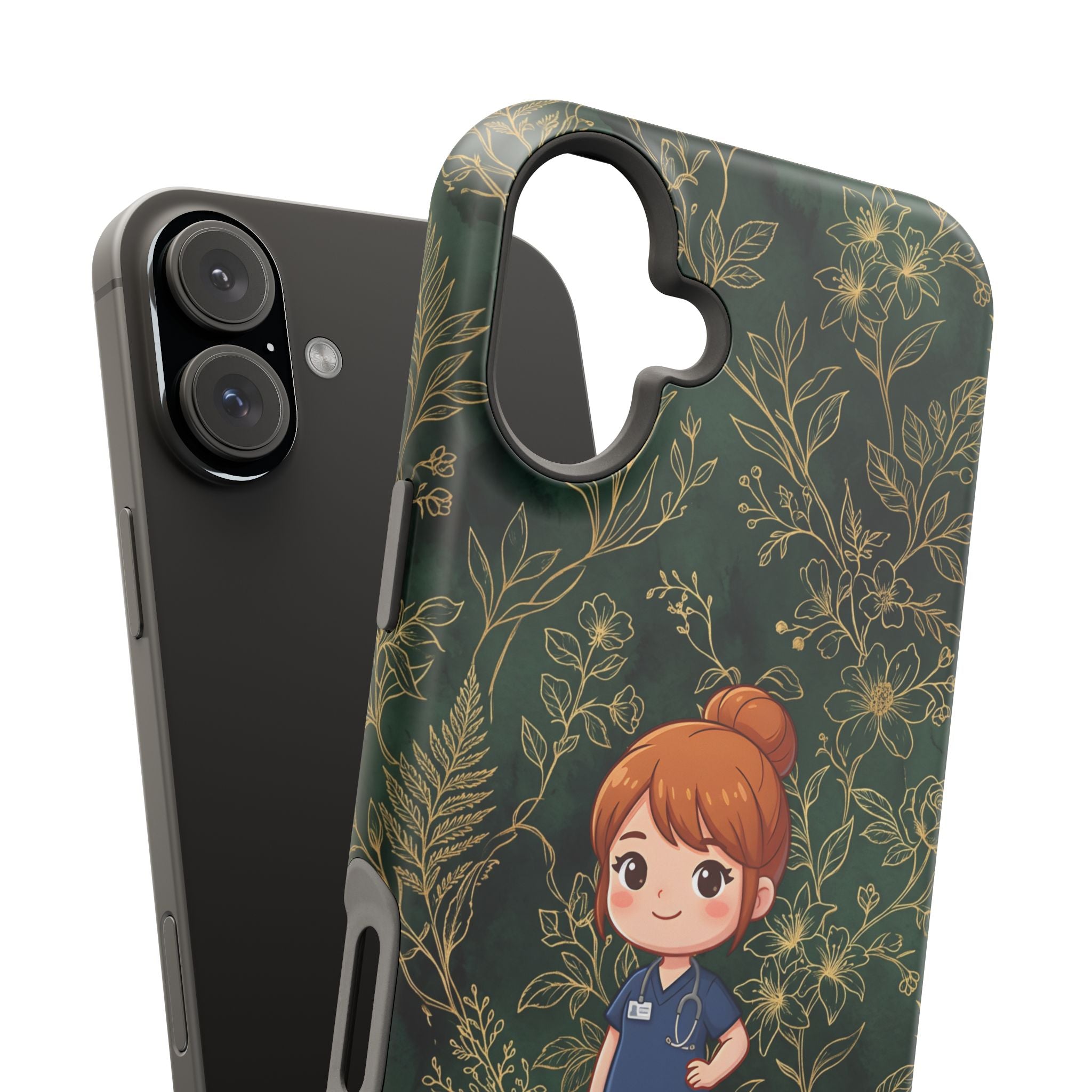 Personalized Nurse Botanical Phone Case — Impact-Resistant Wireless Charging Cover