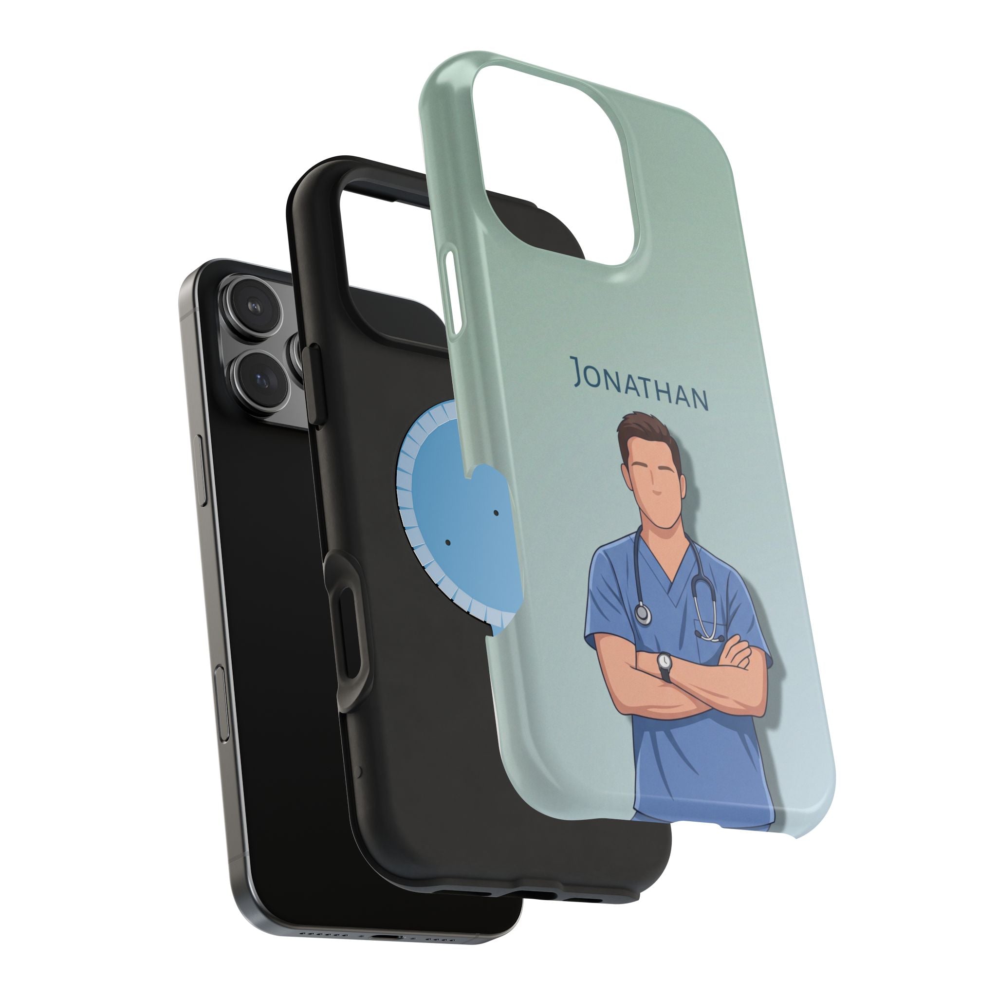 Personalized Nurse Portrait Phone Case — Impact-Resistant Wireless Charging Cover