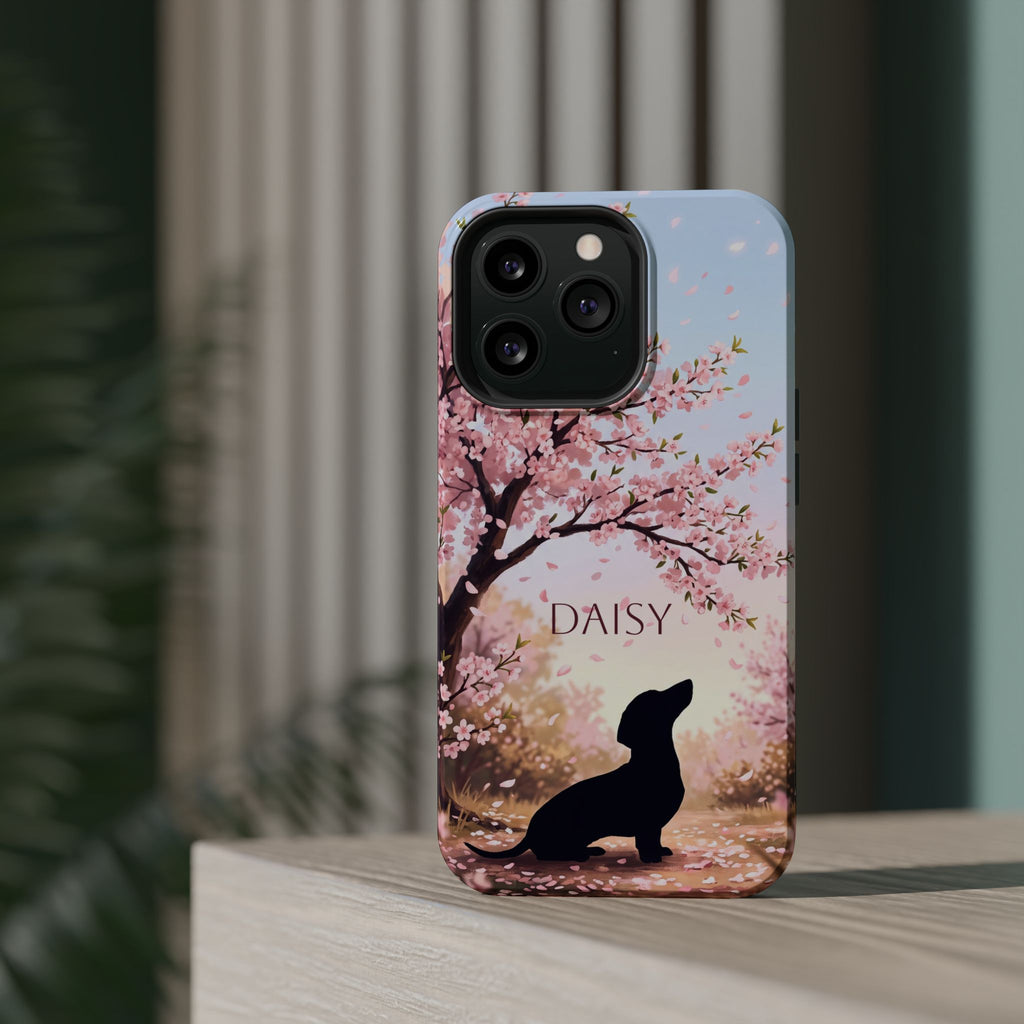 Personalized Dachshund Cherry Blossom Phone Case — Wireless Charging Cover