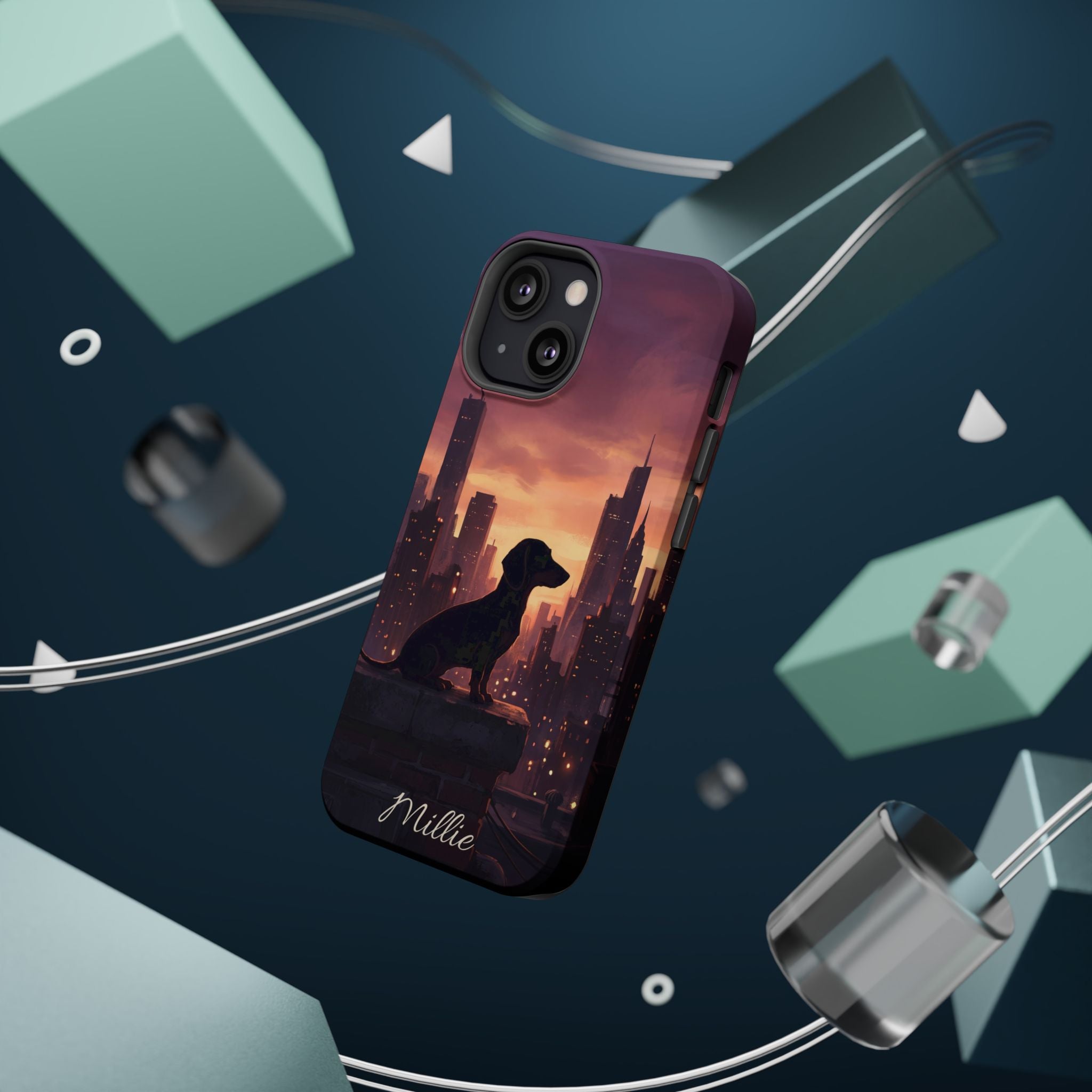 Personalized Dachshund City Skyline Phone Case — Wireless Charging Cover
