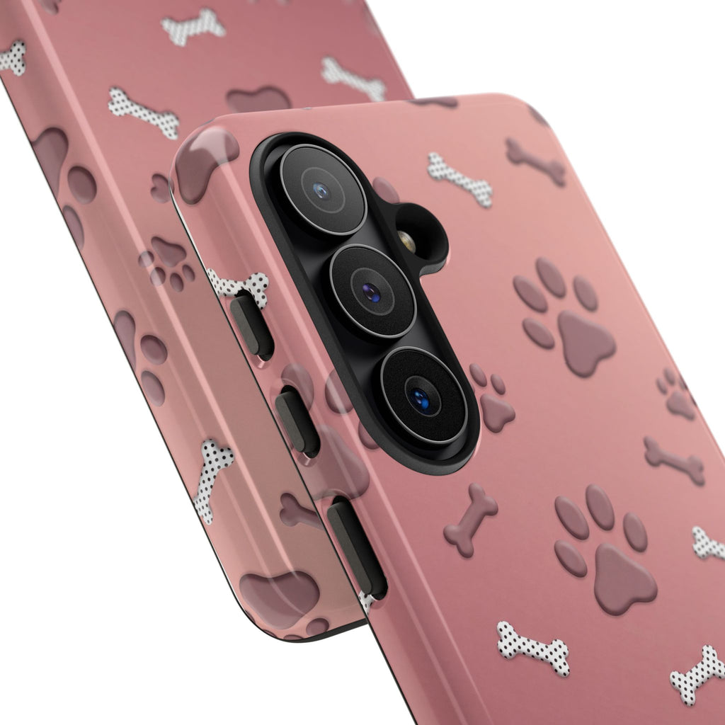 iPhone & Samsung Phone Case | Paw Print & Bone  | Dusty Rose Pattern Case for Frenchie Lovers