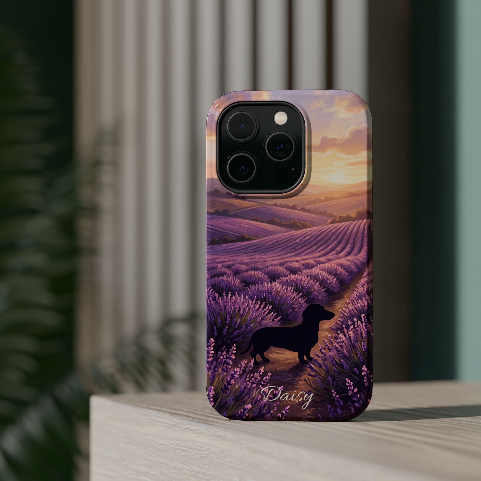 Personalized Dachshund Lavender Field Phone Case — Wireless Charging Cover