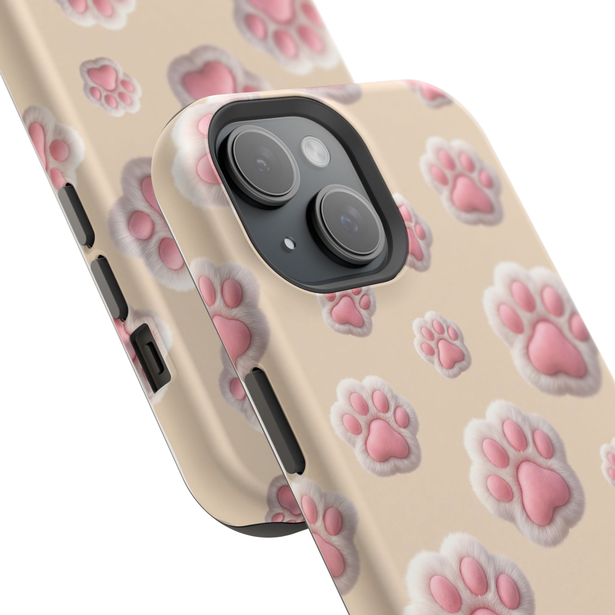 Pink Paw Print Phone Case — Impact-Resistant Wireless Charging Cover