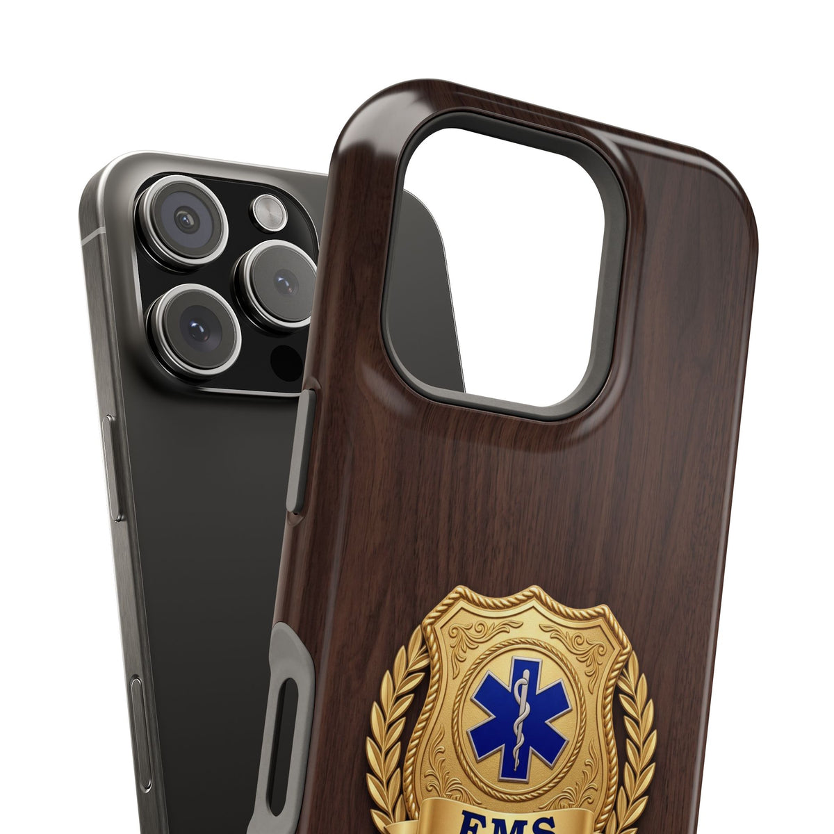 Gold EMS Laurel Badge Wood Phone Case — Magnetic Wireless Charging Cover