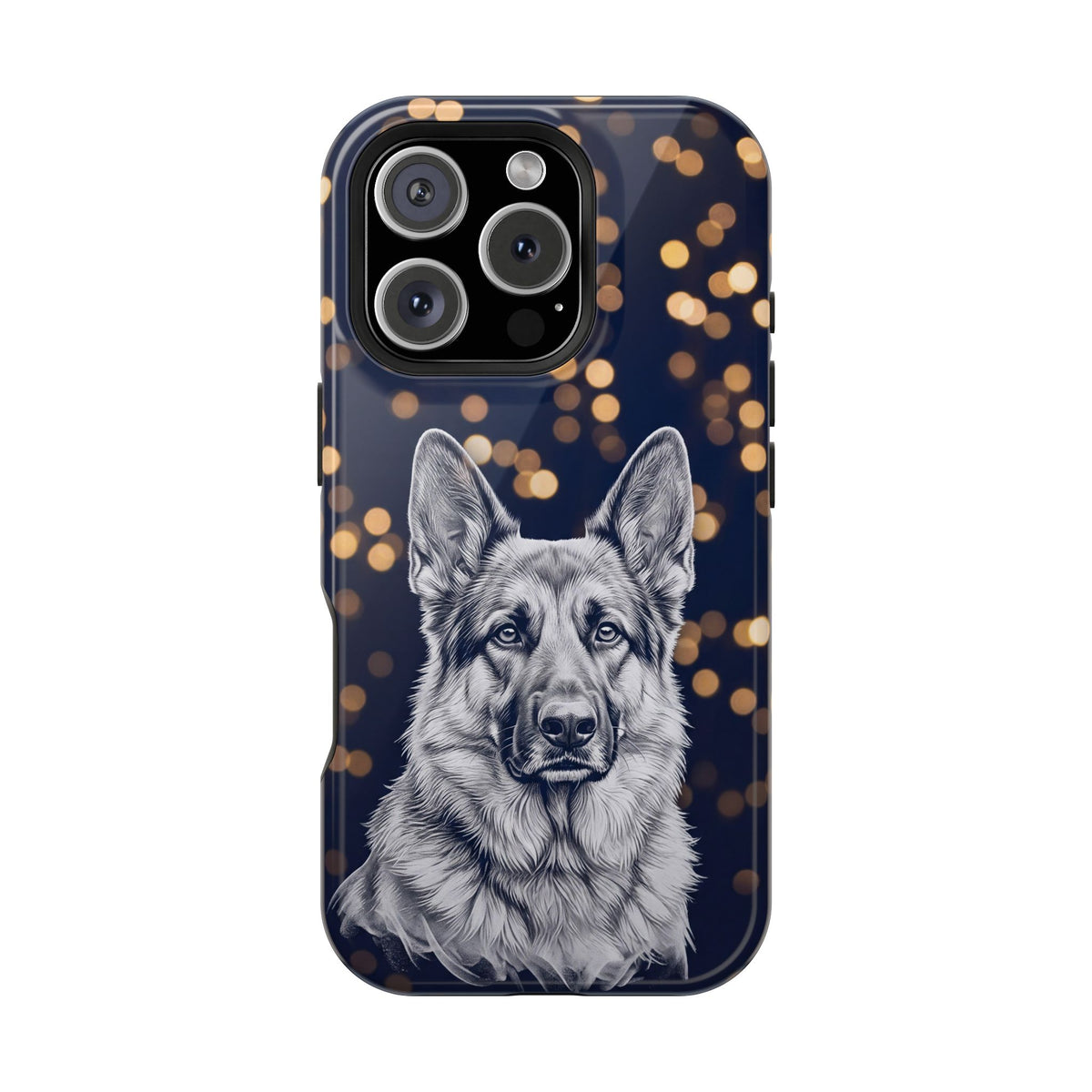 German Shepherd Phone Case | Golden Bokeh Art — Tough Magnetic Case with Wireless Charging