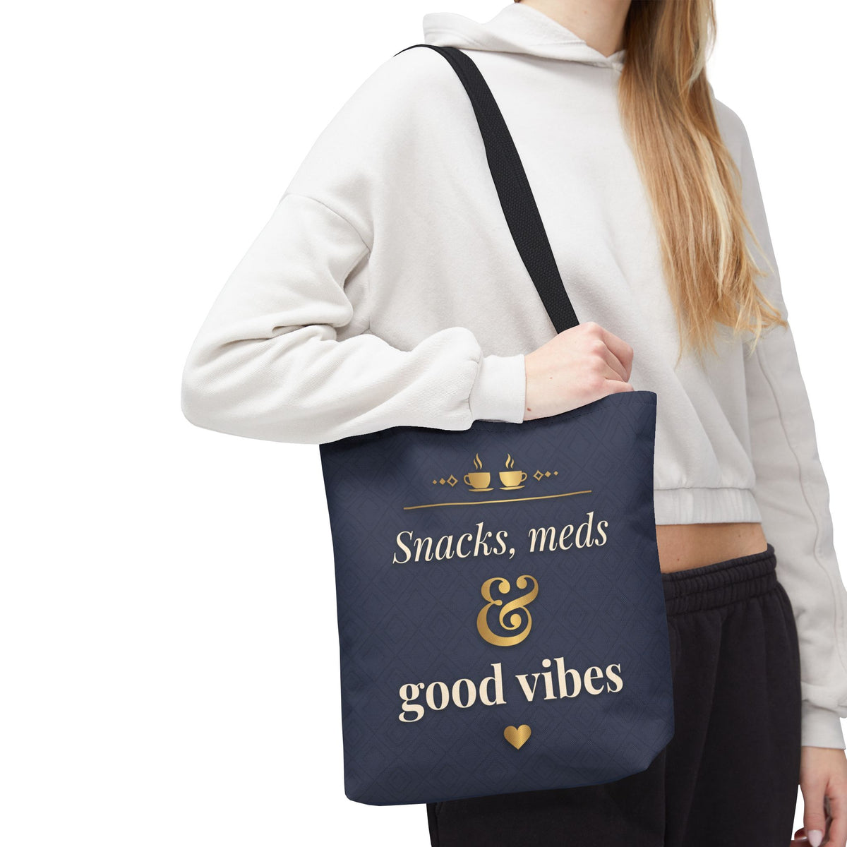 Snacks Meds & Good Vibes Tote | Funny Nurse Gift Tote Bag | Healthcare Worker Humour Gift | Premium Polyester Carry-All