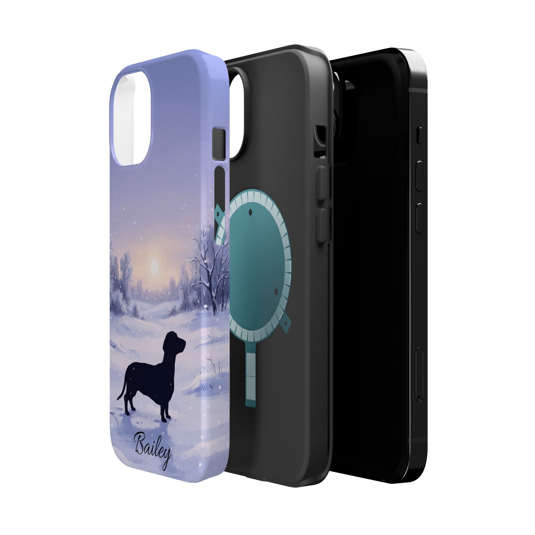 Personalized Dachshund Winter Snow Phone Case — Wireless Charging Cover