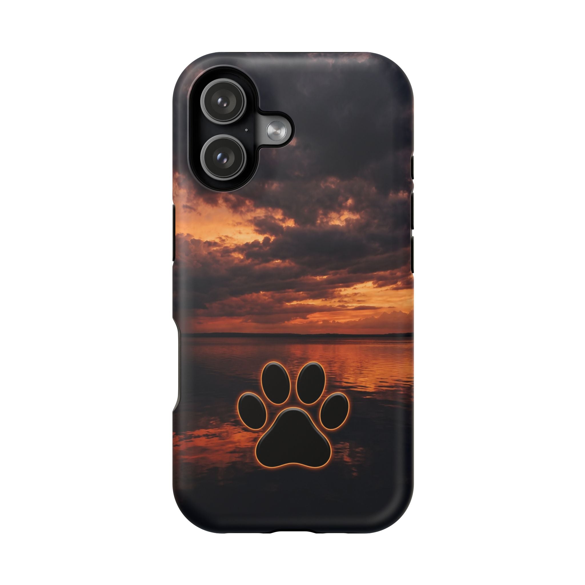 Sunset Paw Print Phone Case — Impact-Resistant Wireless Charging Cover