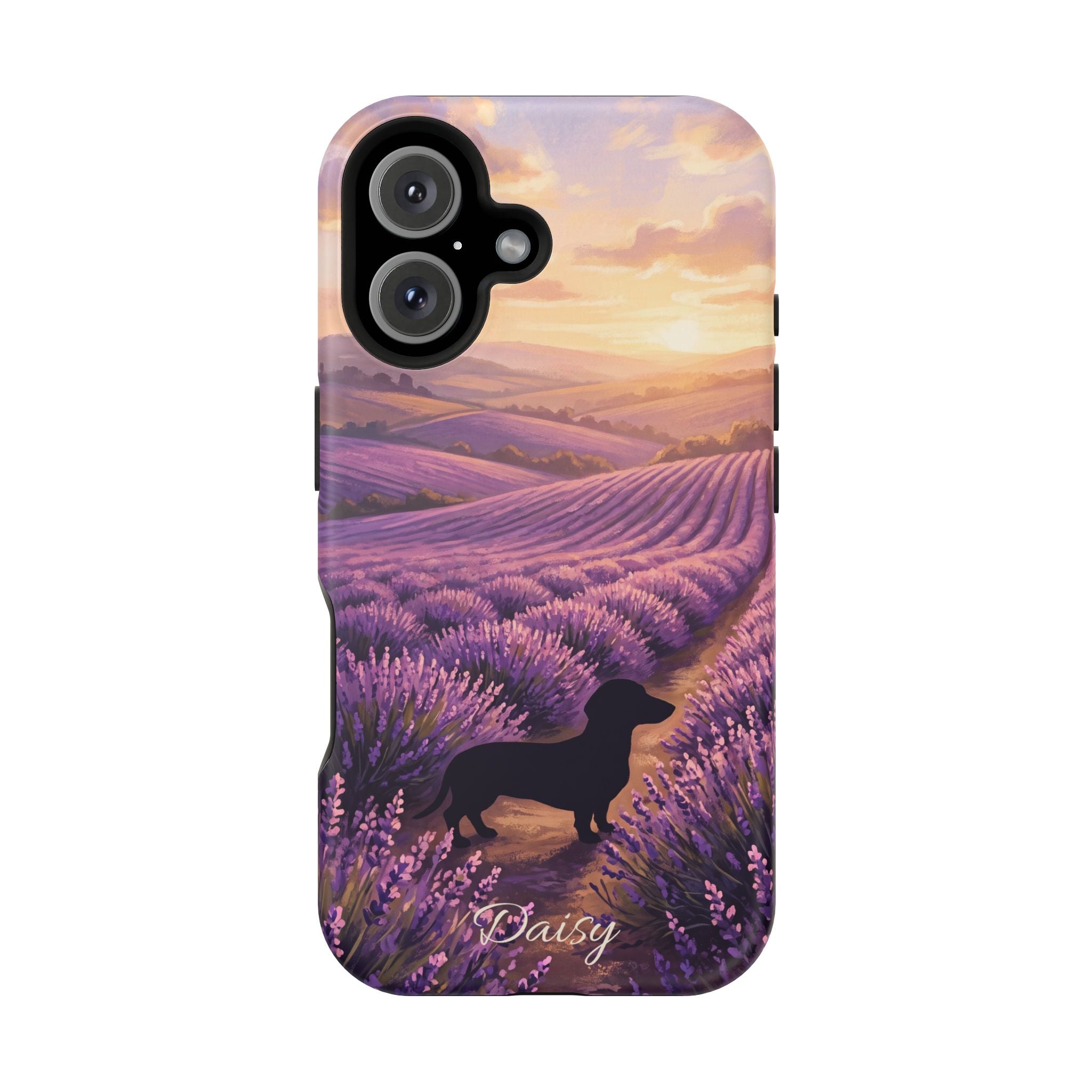 Personalized Dachshund Lavender Field Phone Case — Wireless Charging Cover