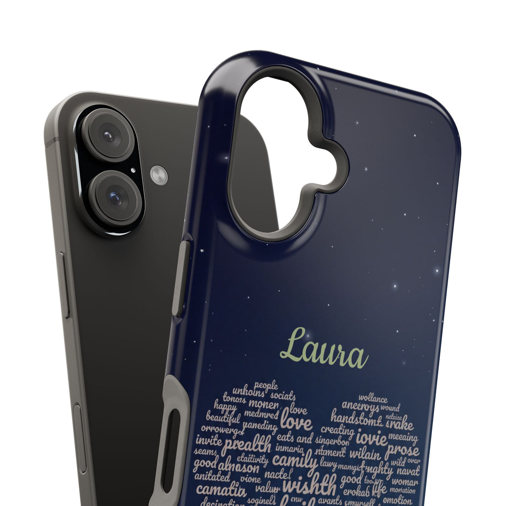 Personalized Teacher Heart Word Art Phone Case — Navy Wireless Charging Cover